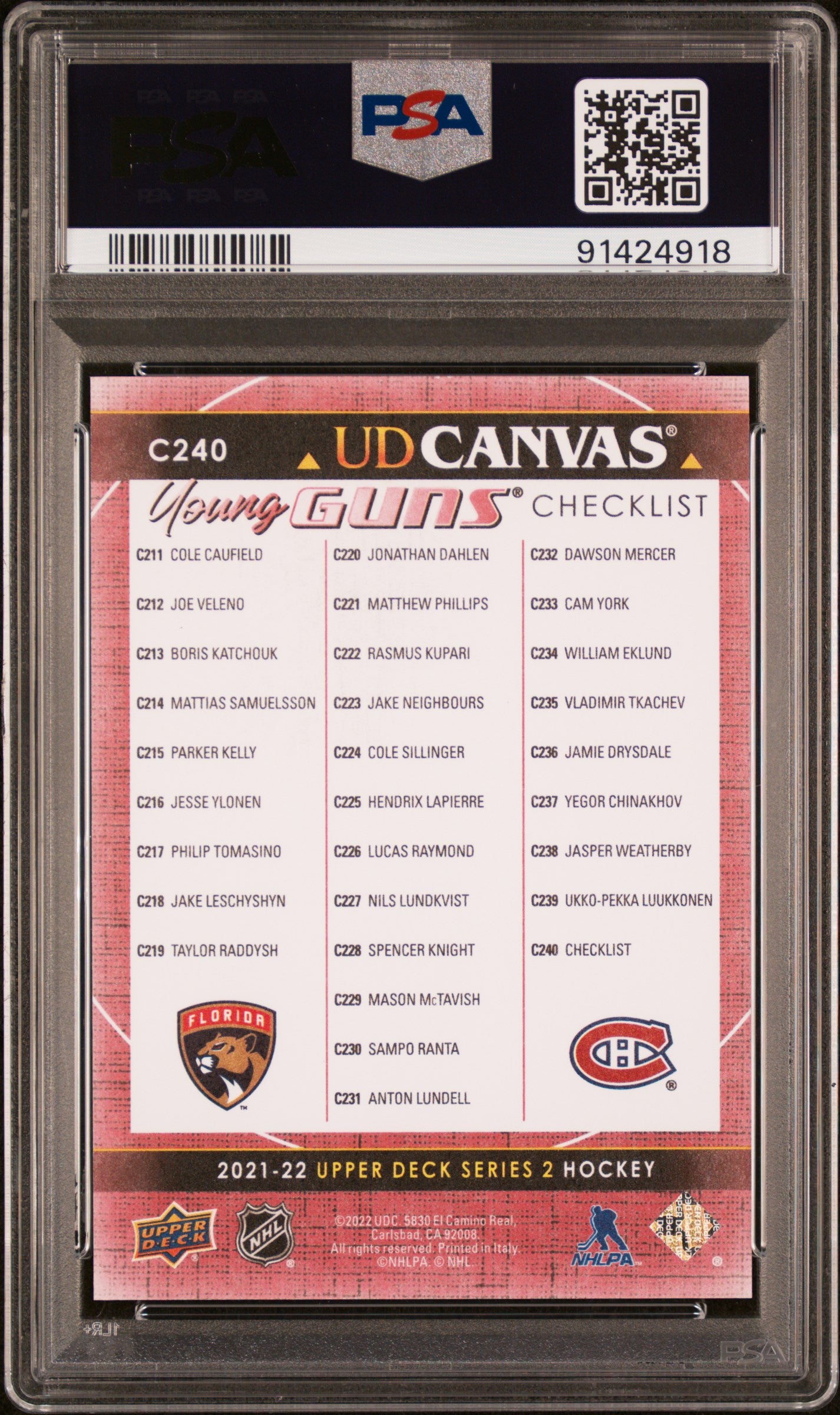 2021-2022 Upper Deck Ud Canvas #C240 S.Knight/C.Caufield Ud Canvas PSA 10