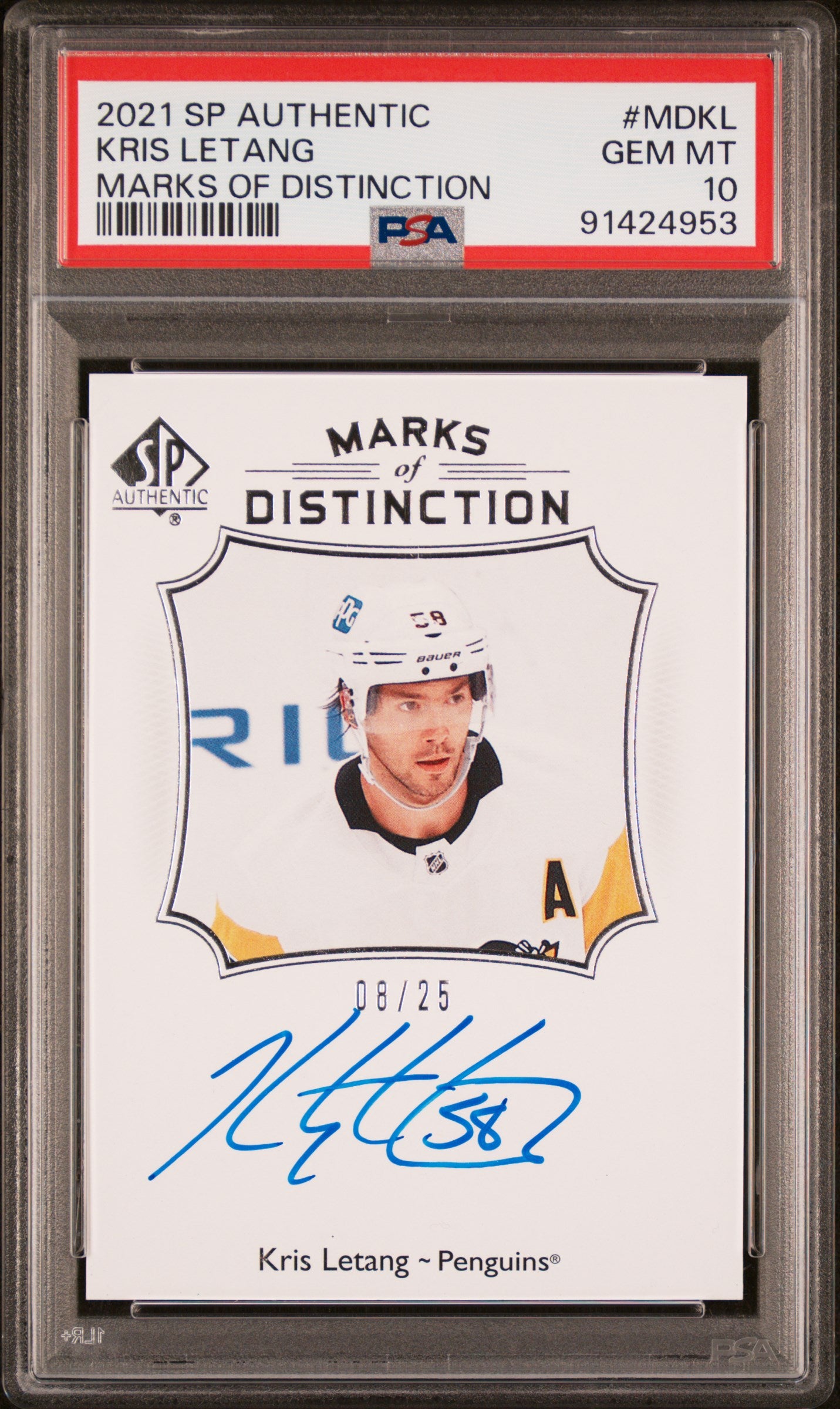 2021 Sp Authentic Marks Of Distinction #MDKL Kris Letang PSA 10