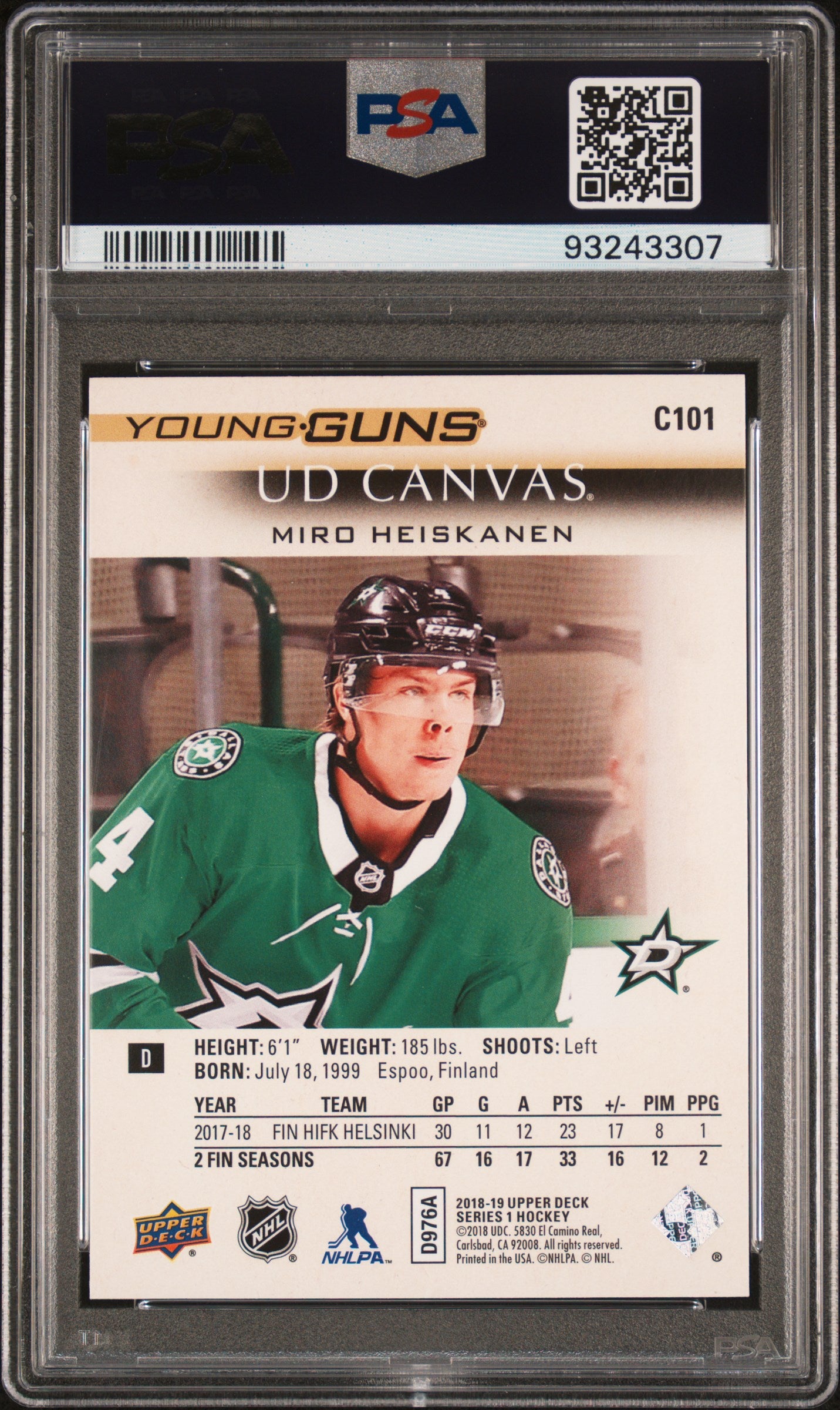 2018 Upper Deck Canvas #C101 Miro Heiskanen PSA 10