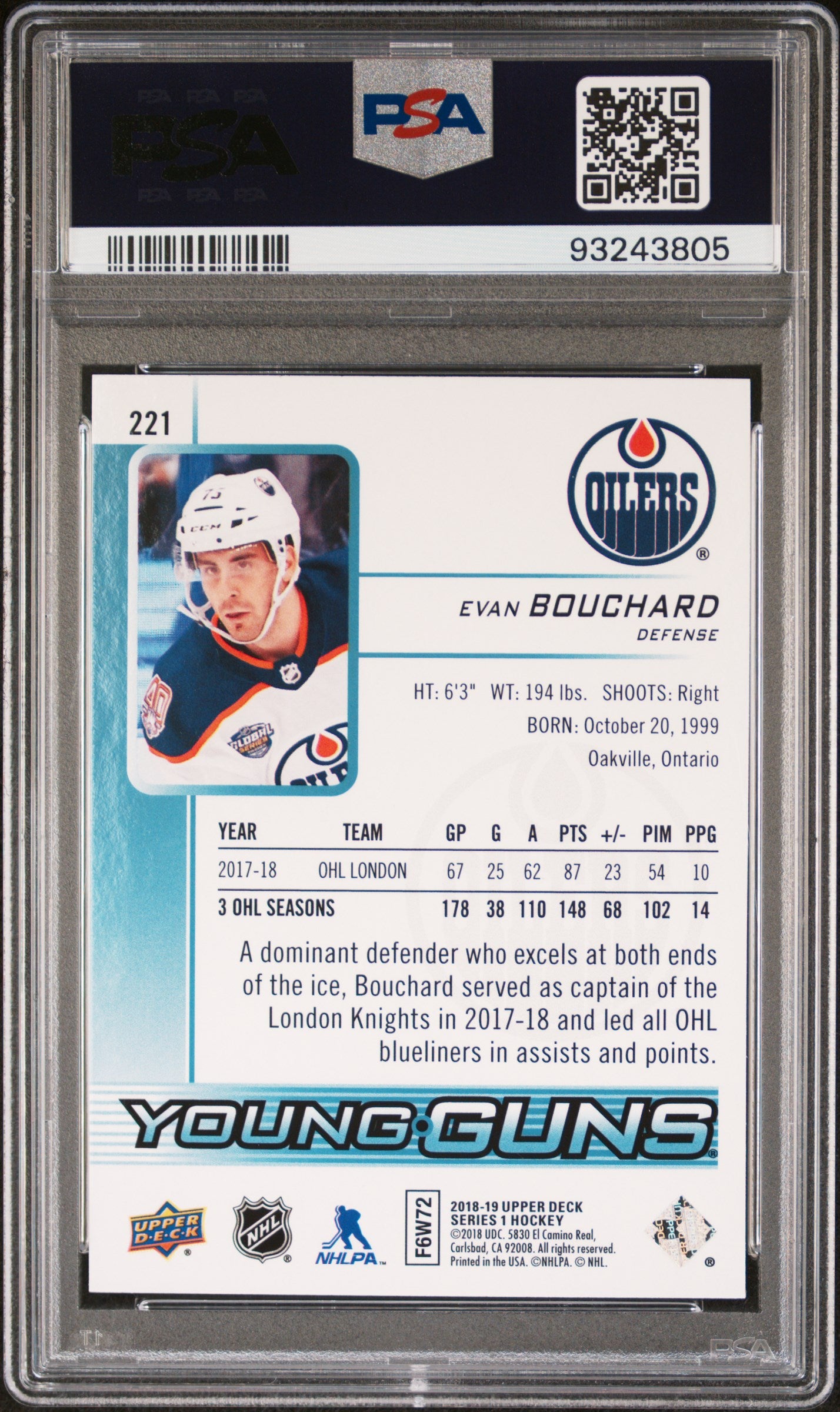 2018 Upper Deck #221 Evan Bouchard PSA 10