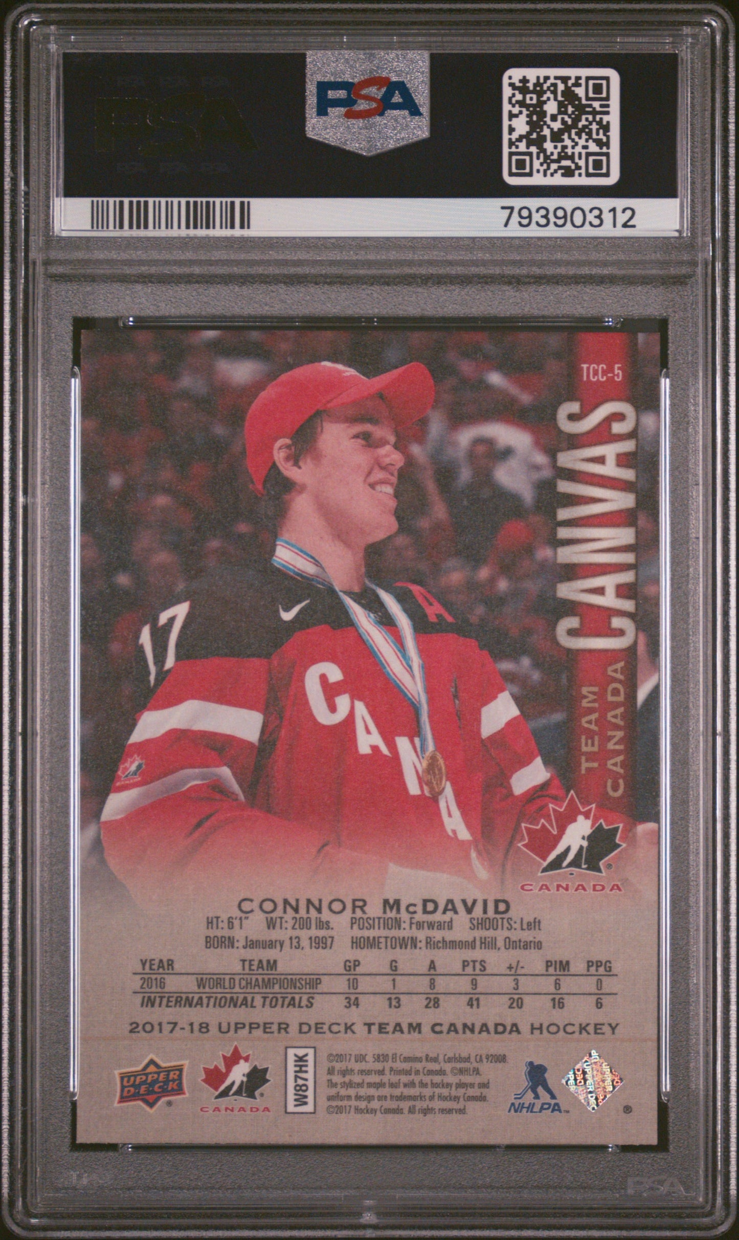 2017 Upper Deck Team Canada Canvas #TCC-5 Connor Mcdavid Canvas PSA 10