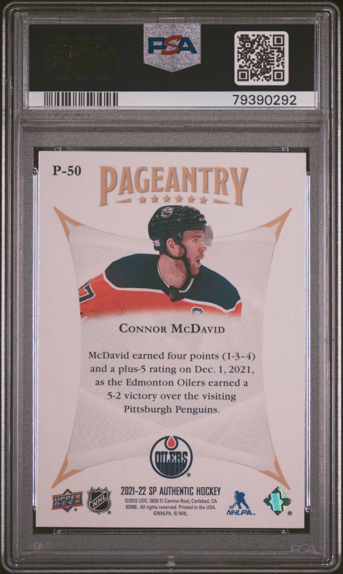 2021 Upper Deck Sp Authentic Pageantry #P50 Connor Mcdavid Pageantry PSA 10