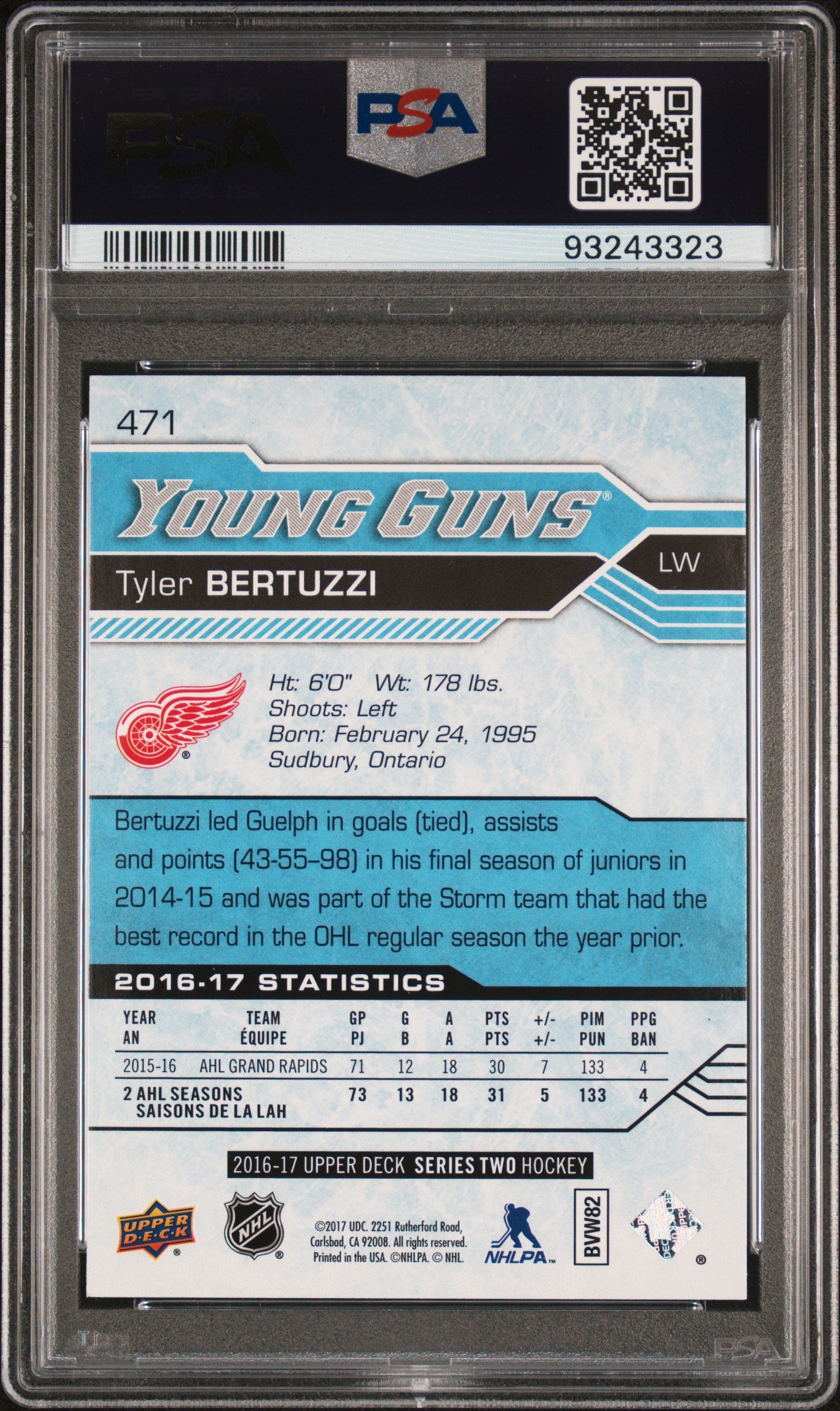 2016 Upper Deck #471 Tyler Bertuzzi PSA 8