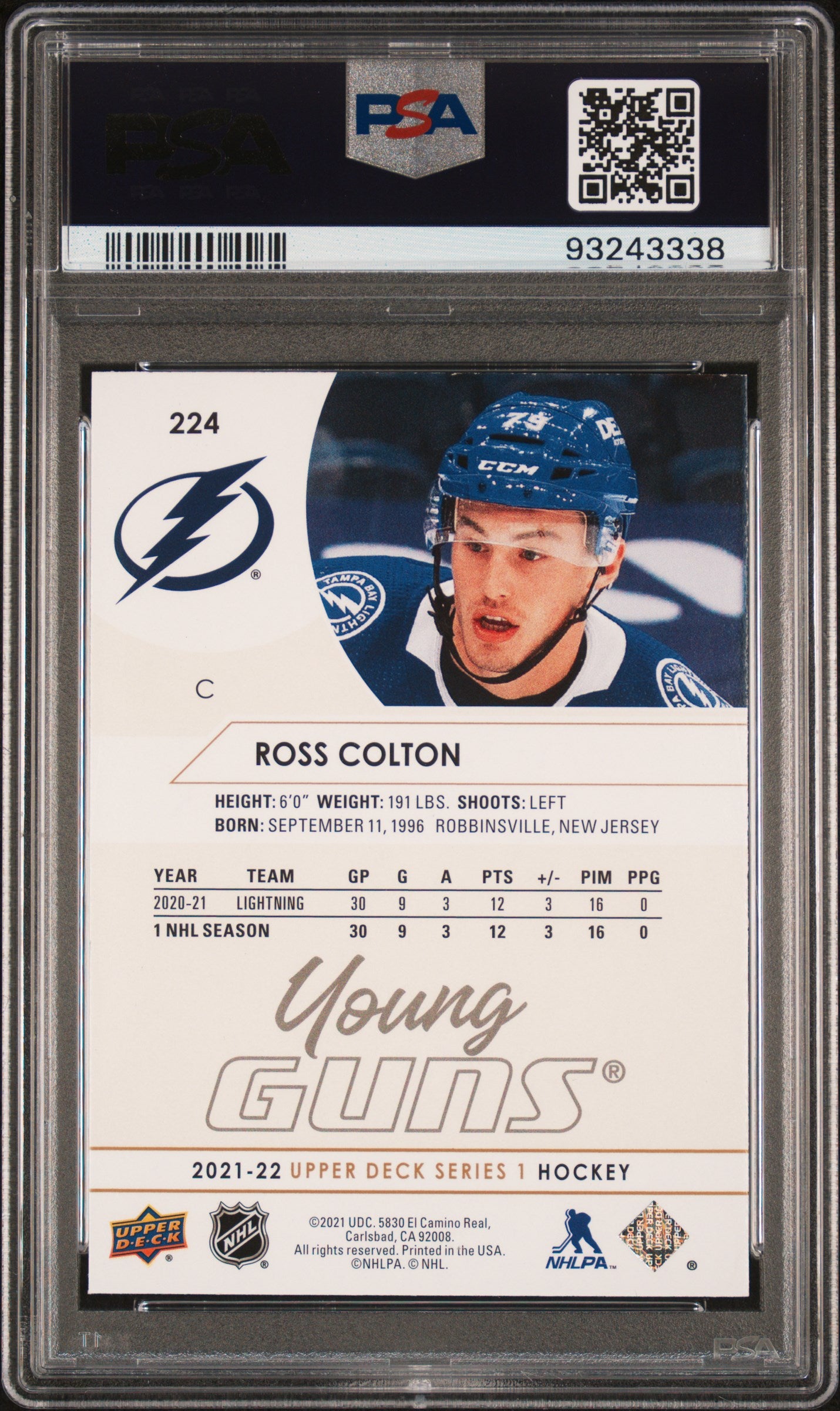 2021-2022 Upper Deck #224 Ross Colton Silver Foil PSA 8