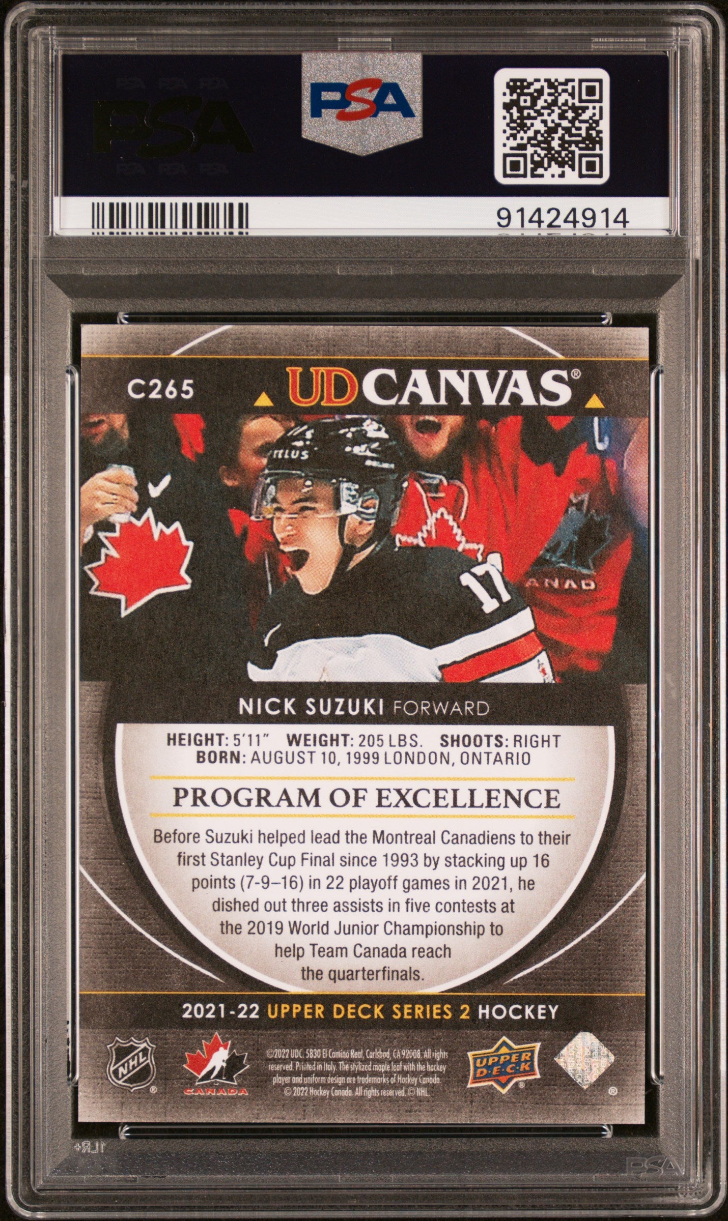 2021-2022 Upper Deck Ud Canvas #C265 Nick Suzuki Ud Canvas-Black PSA 10