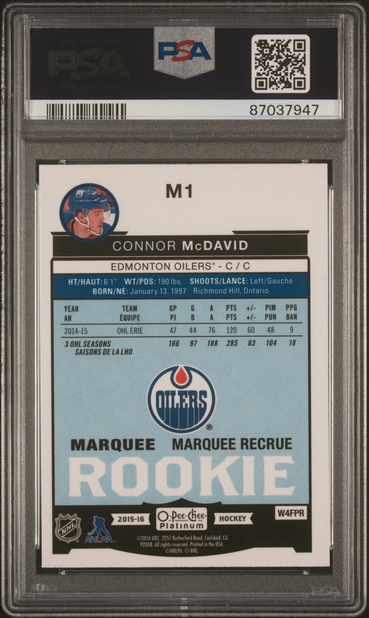 2015 O-Pee-Chee Platinum Marquee Rookies #M1 Connor Mcdavid Marquee Rookies PSA 9