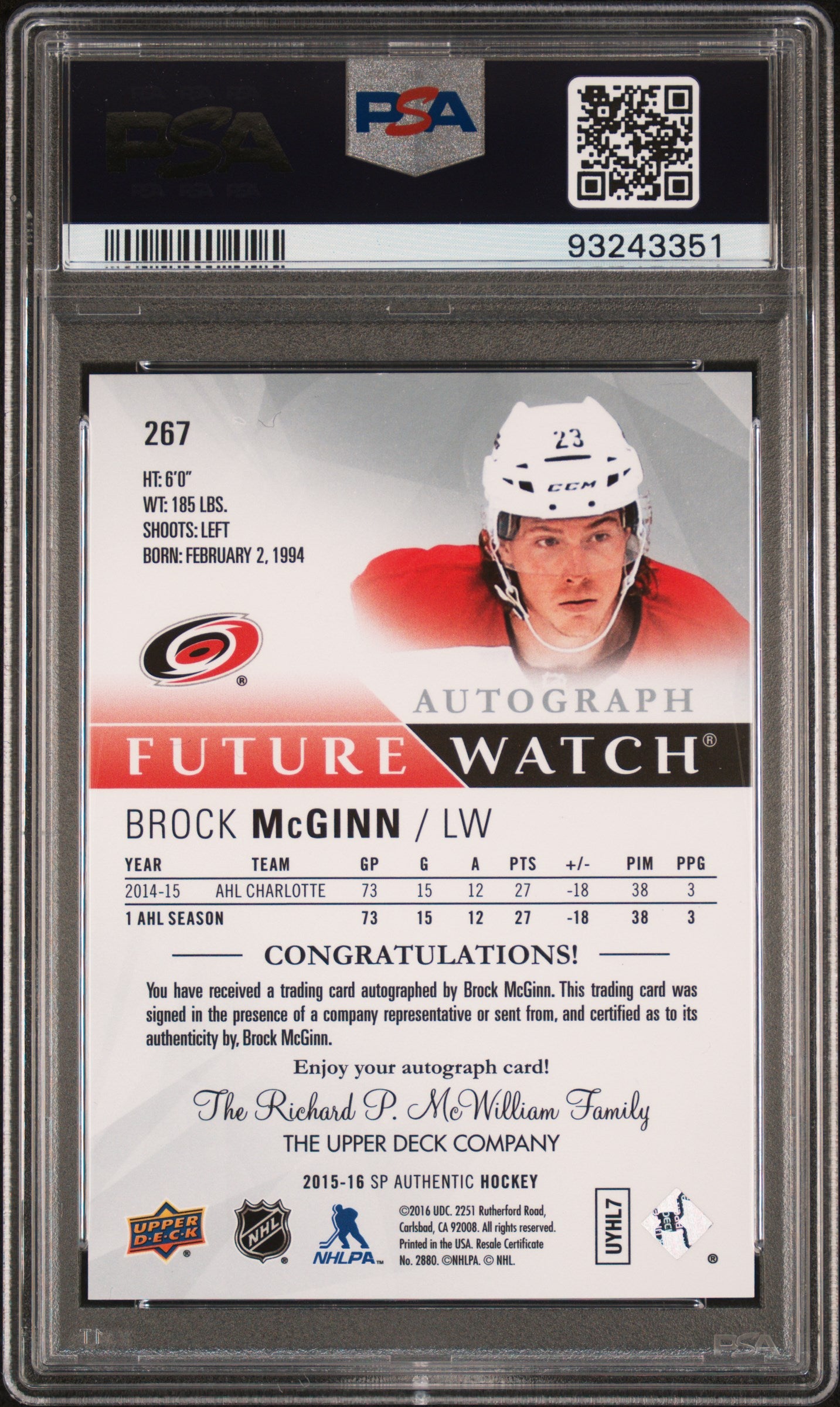 2015 Sp Authentic #267 Brock Mcginn Autograph PSA 6