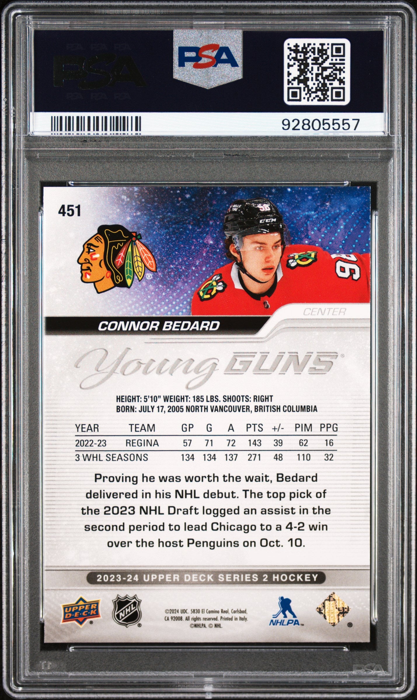 2023 Upper Deck #451 Connor Bedard PSA 8.5