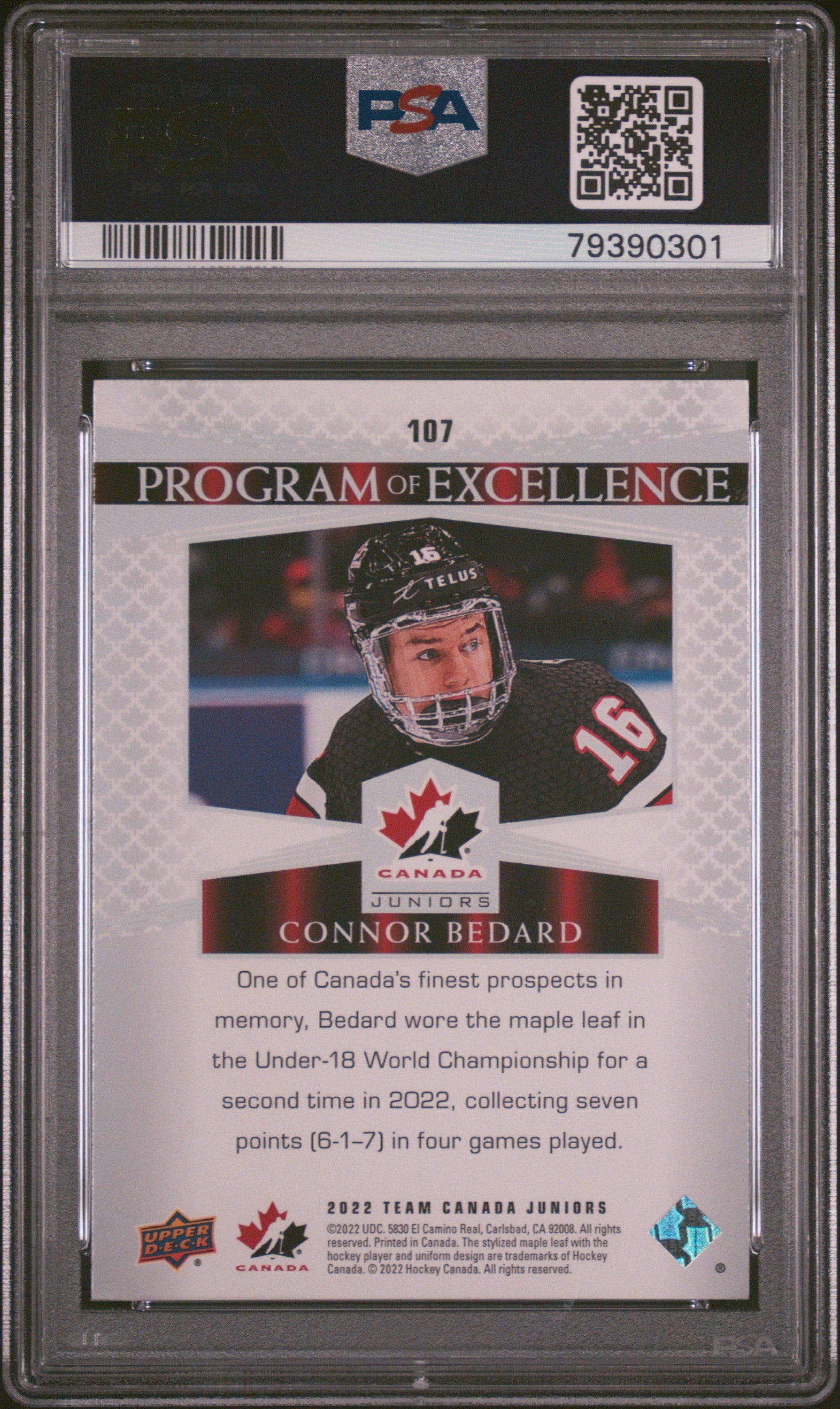 2022 Upper Deck Team Canada Juniors #107 Connor Bedard PSA 8