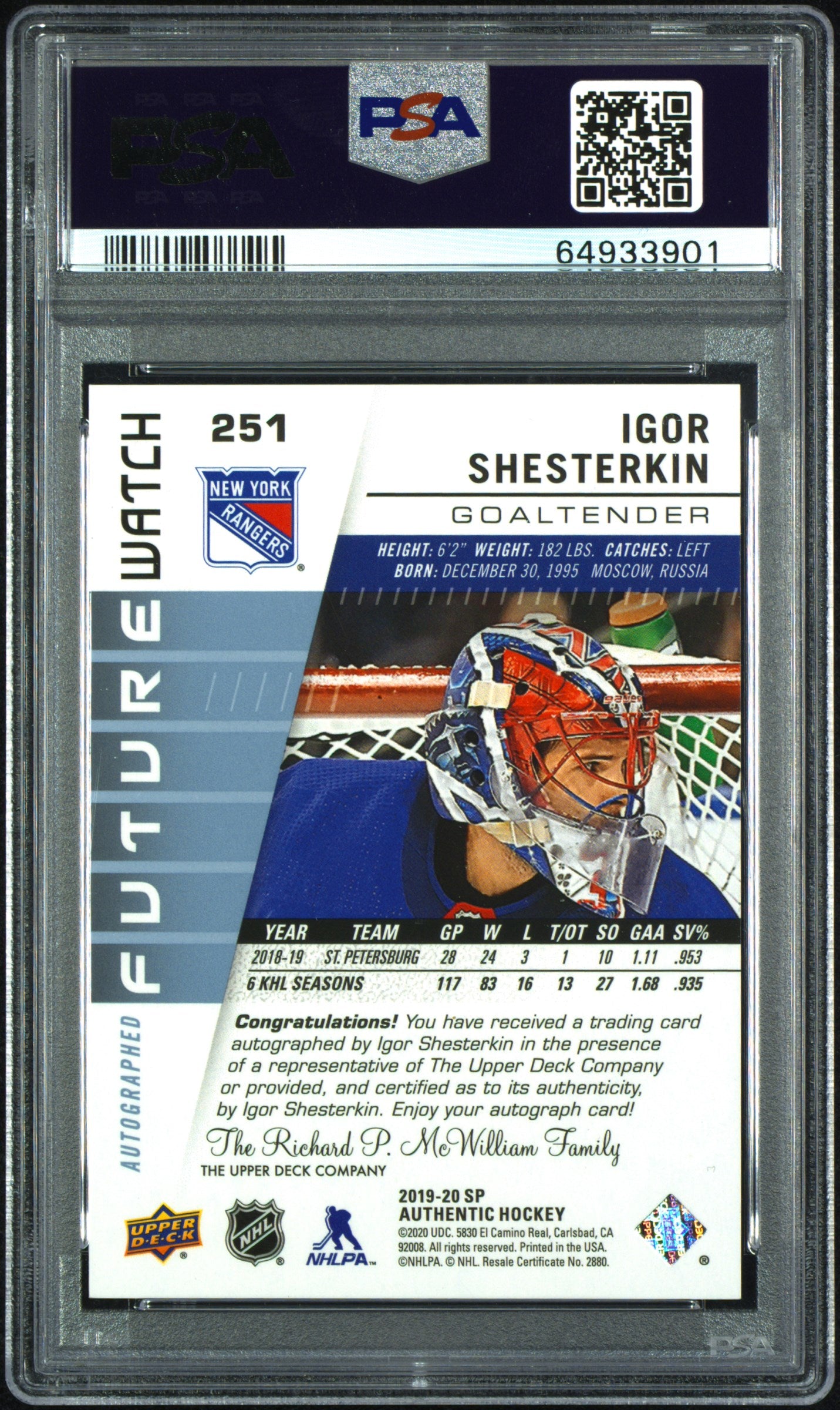 2019 Sp Authentic #251 Igor Shesterkin Autograph PSA 9