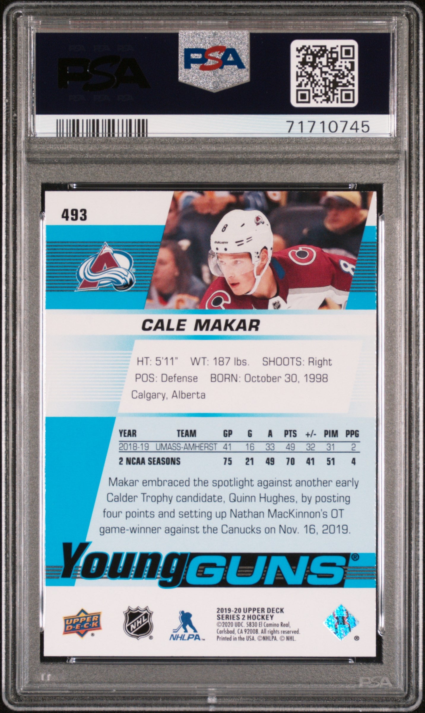 2019 Upper Deck #493 Cale Makar PSA 9