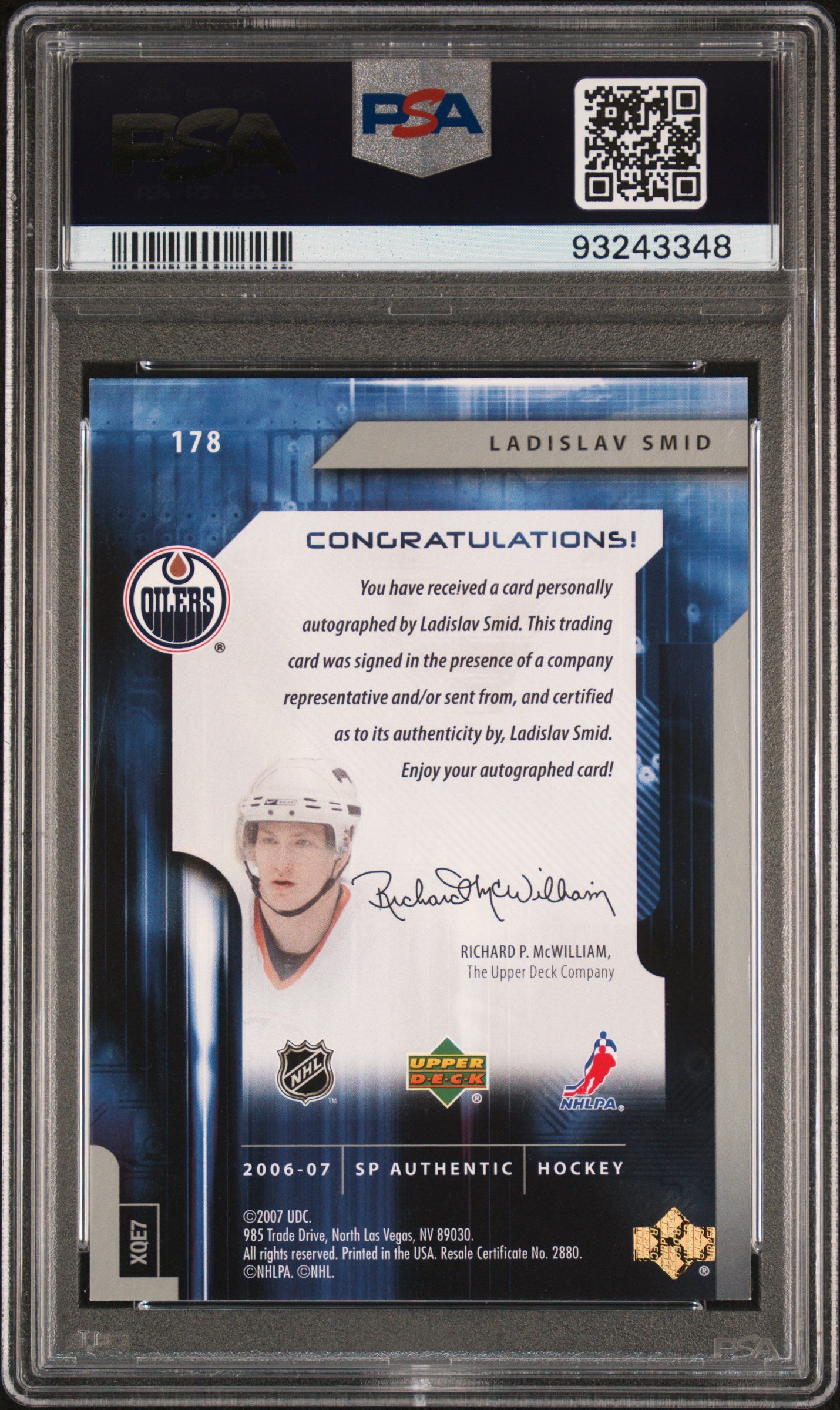 2006 Sp Authentic #178 Ladislav Smid Autograph PSA 8