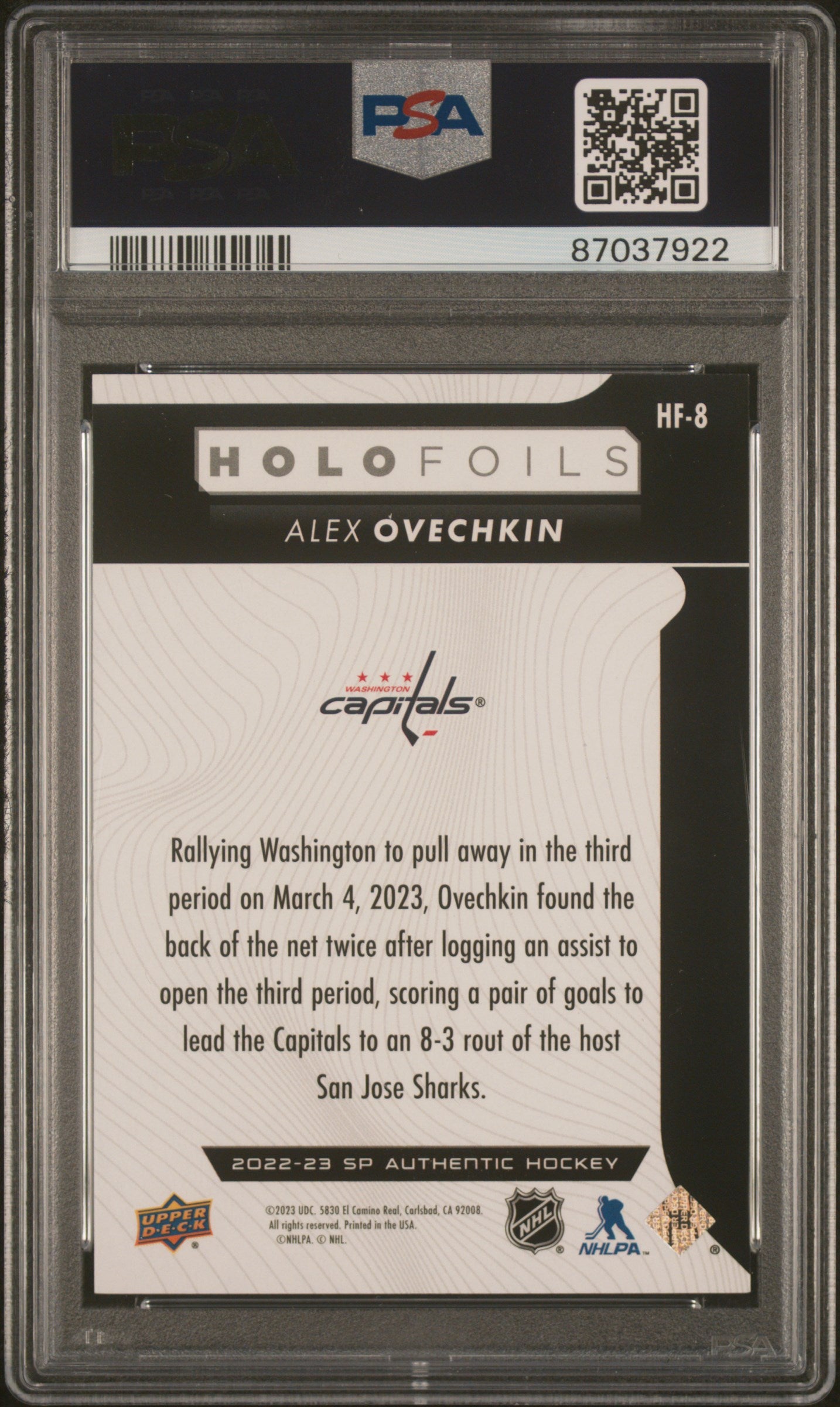 2022 Sp Authentic Sp Holofoils #HF8 Alex Ovechkin PSA 10