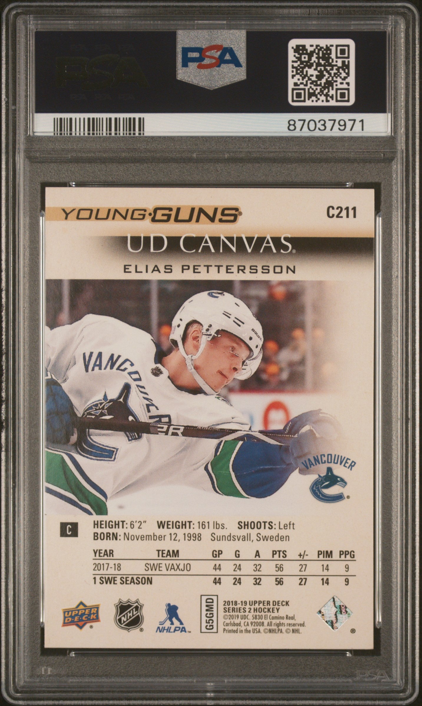 2018 Upper Deck Canvas #C211 Elias Pettersson PSA 10