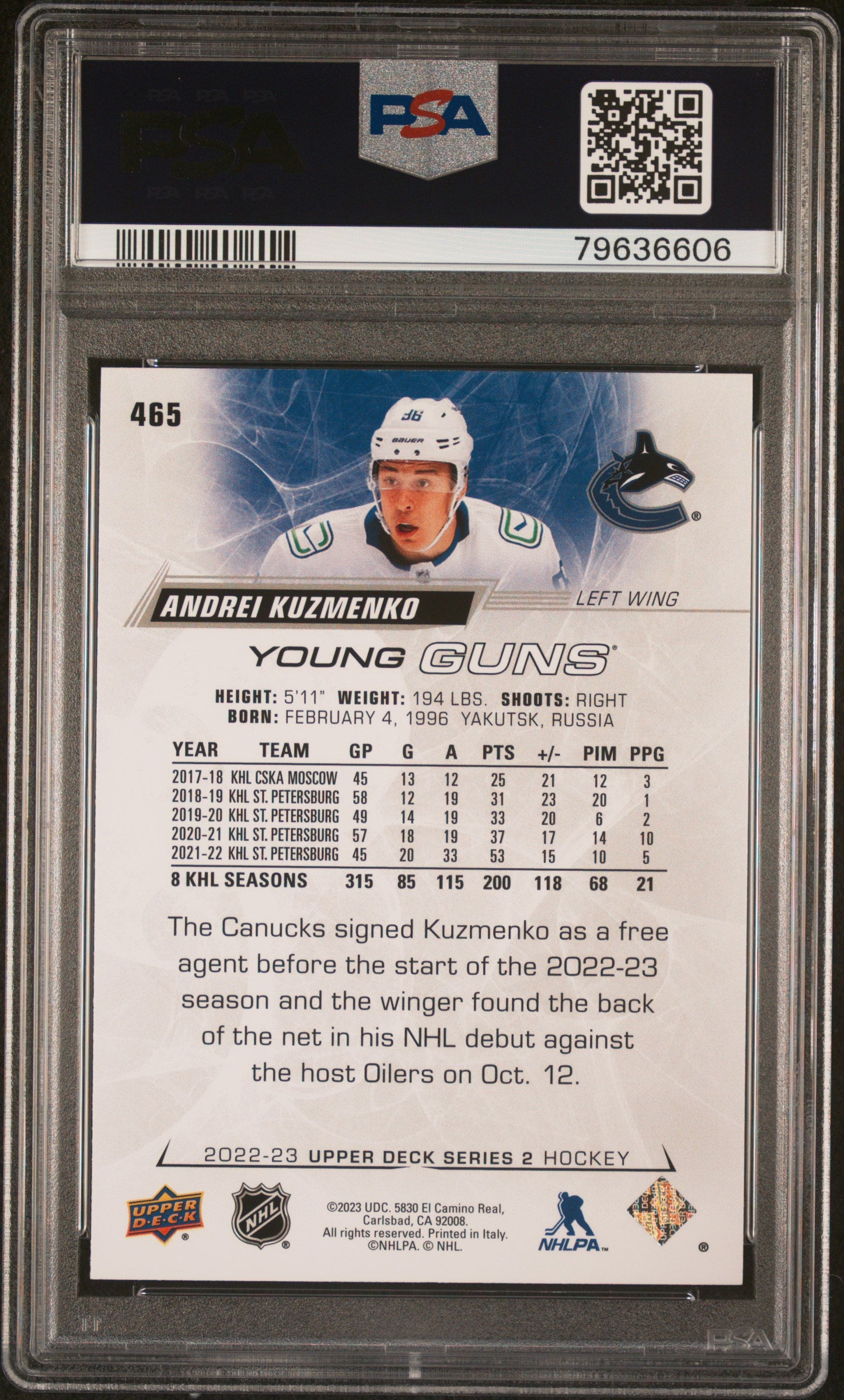 2022 Upper Deck #465 Andrei Kuzmenko PSA 9