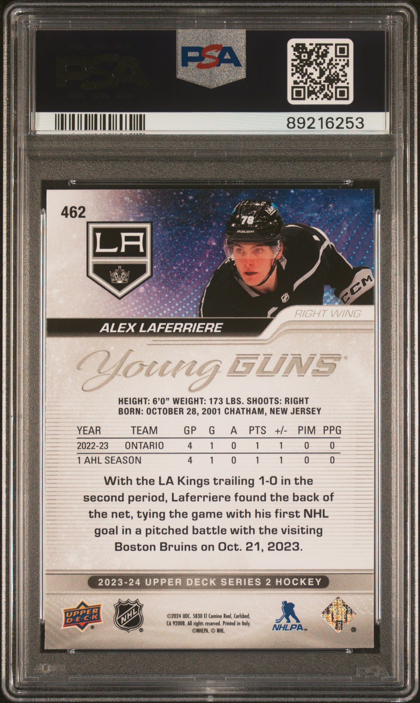 2023 Upper Deck #462 Alex Laferriere PSA 10