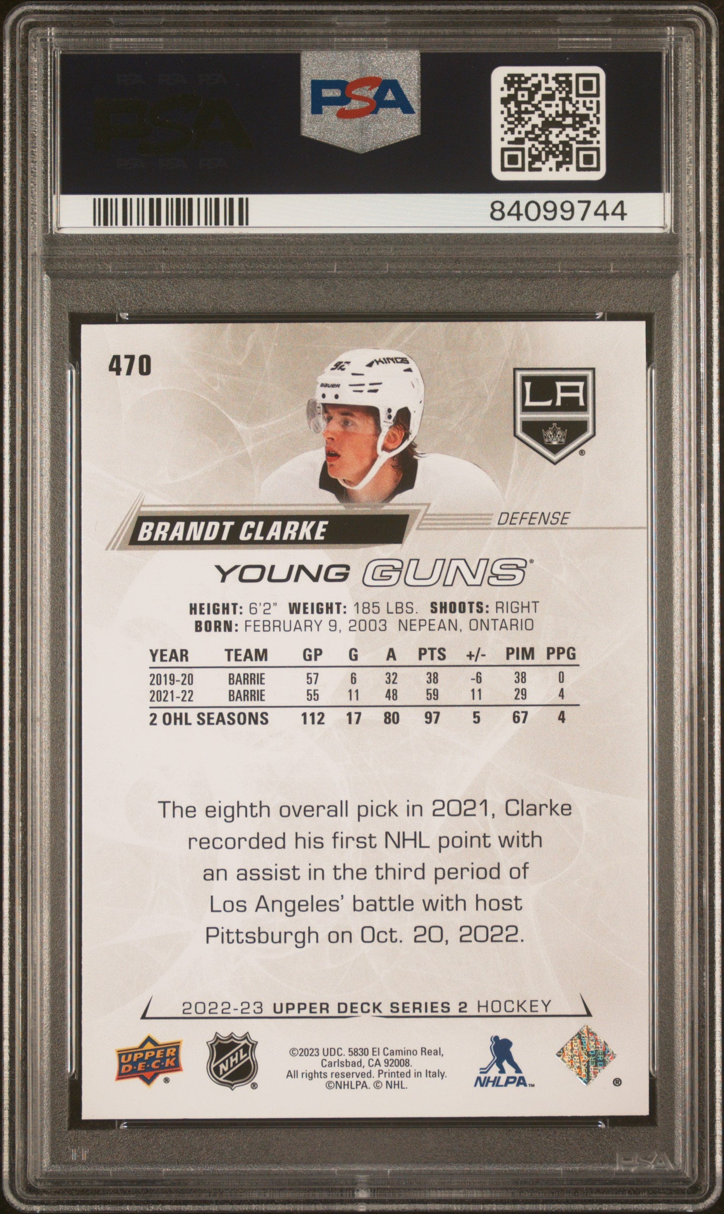 2022 Upper Deck #470 Brandt Clarke Silver Foil PSA 9