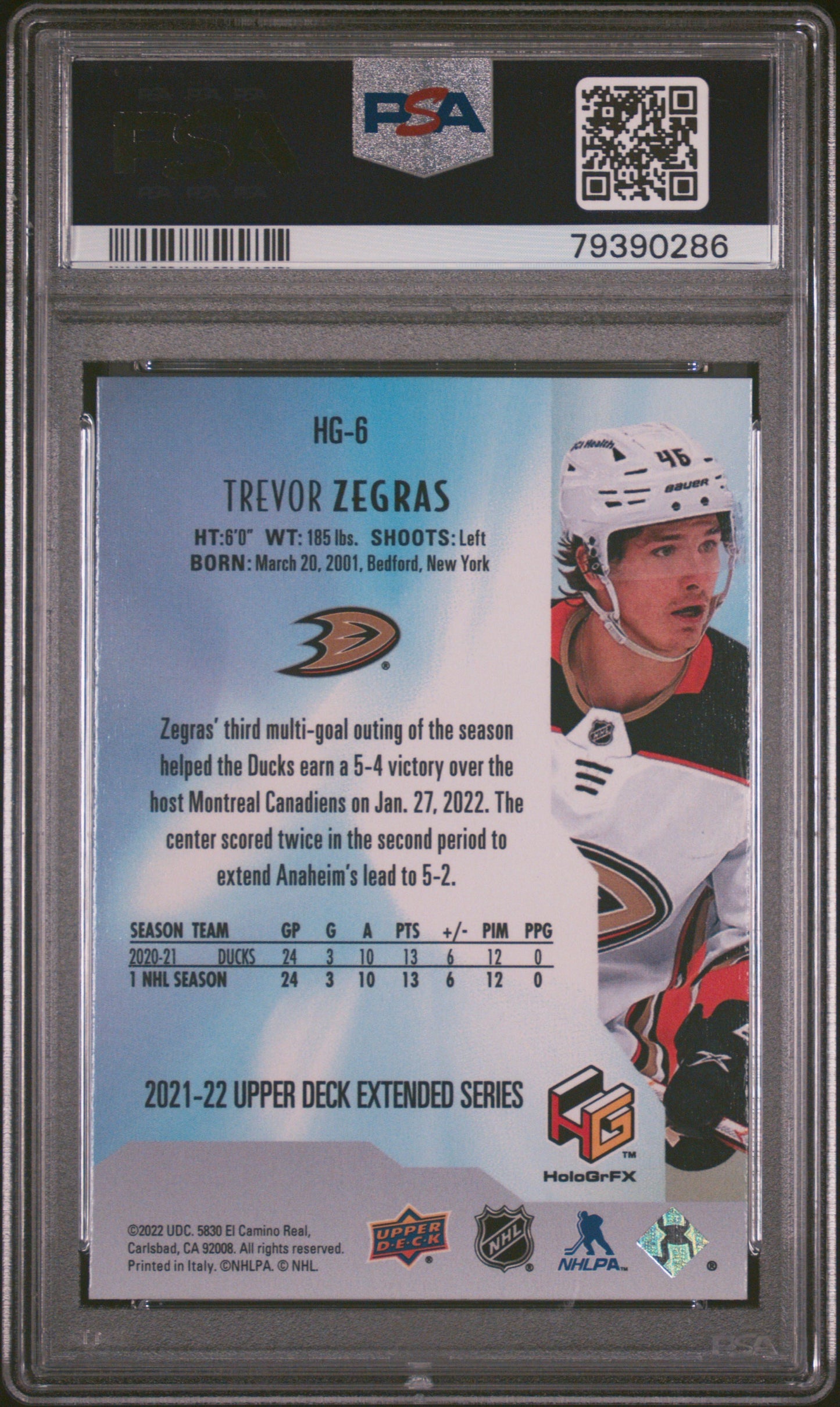 2021 Upper Deck Extended Series Hologrfx Rookies #HG6 Trevor Zegras Hologrfx Rookies-Gold PSA 9