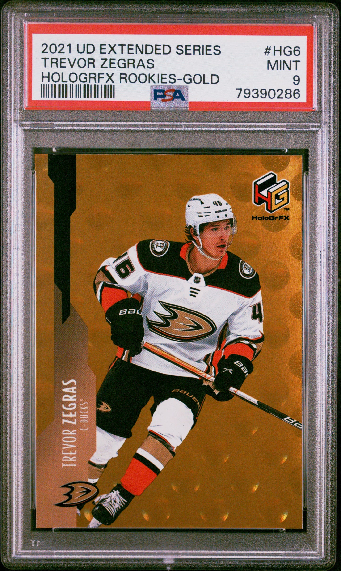 2021 Upper Deck Extended Series Hologrfx Rookies #HG6 Trevor Zegras Hologrfx Rookies-Gold PSA 9