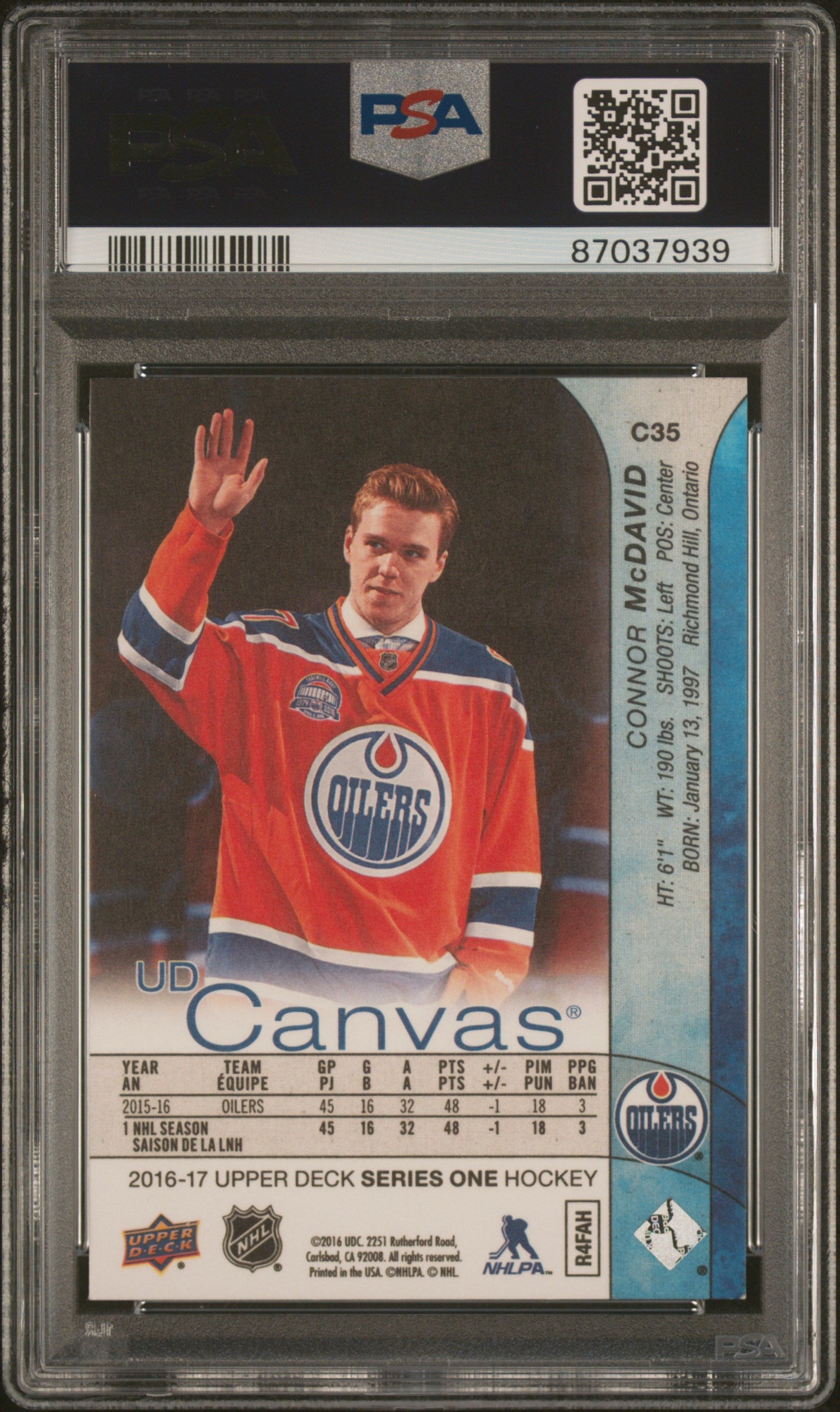 2016 Upper Deck Canvas #C35 Connor Mcdavid PSA 9