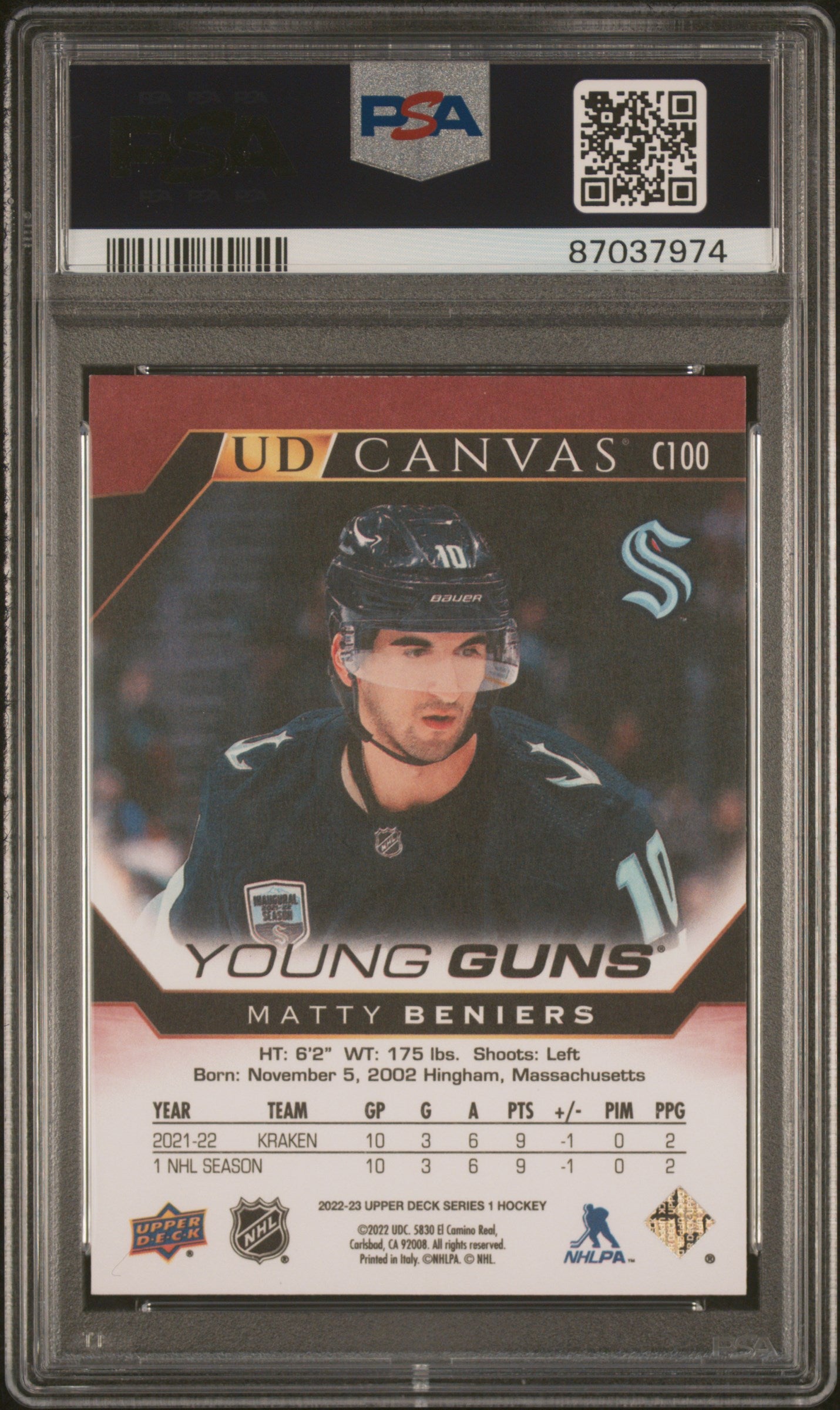 2022 Upper Deck Ud Canvas #C100 Matty Beniers Ud Canvas PSA 9