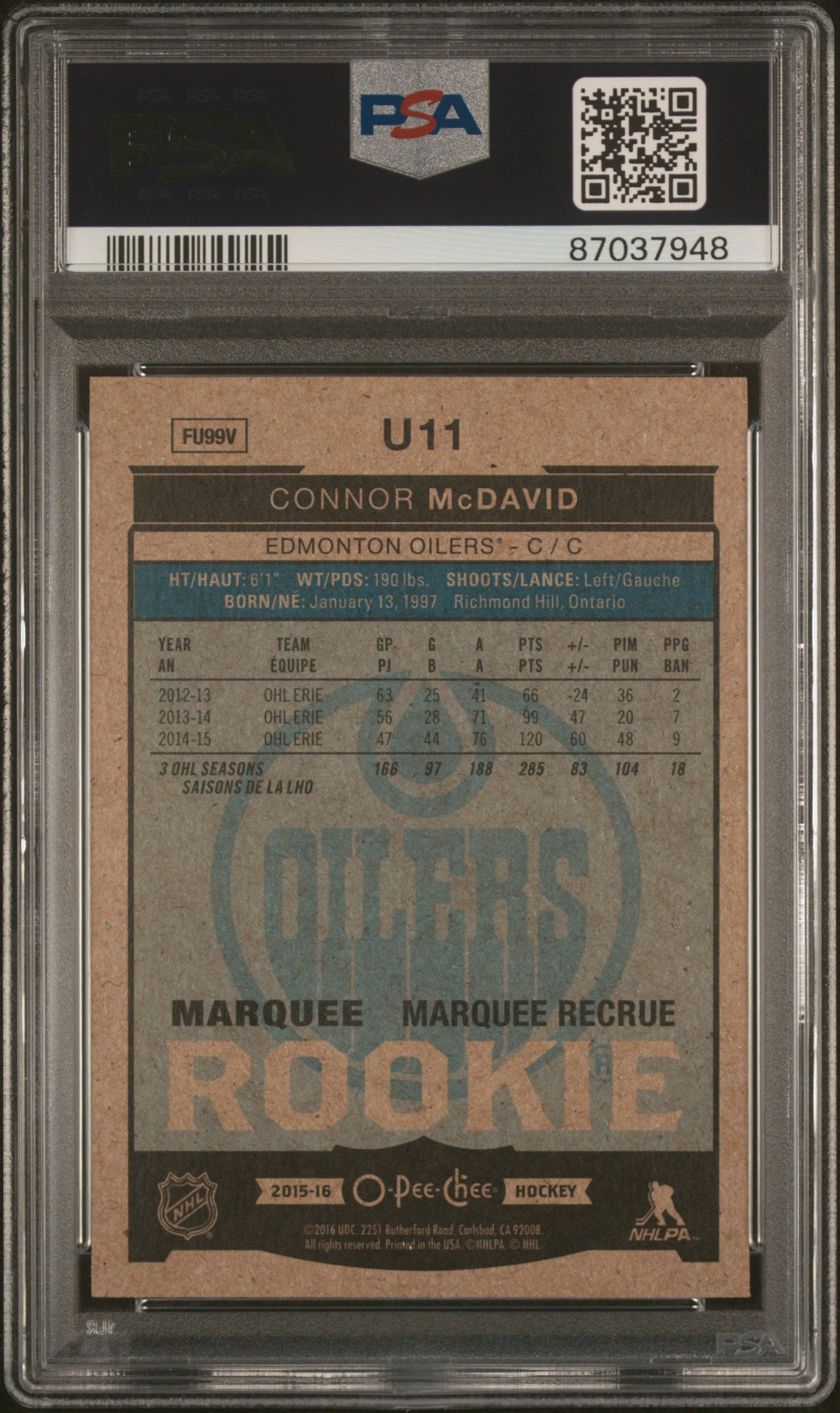 2015 O-Pee-Chee Update #U11 Connor Mcdavid PSA 9