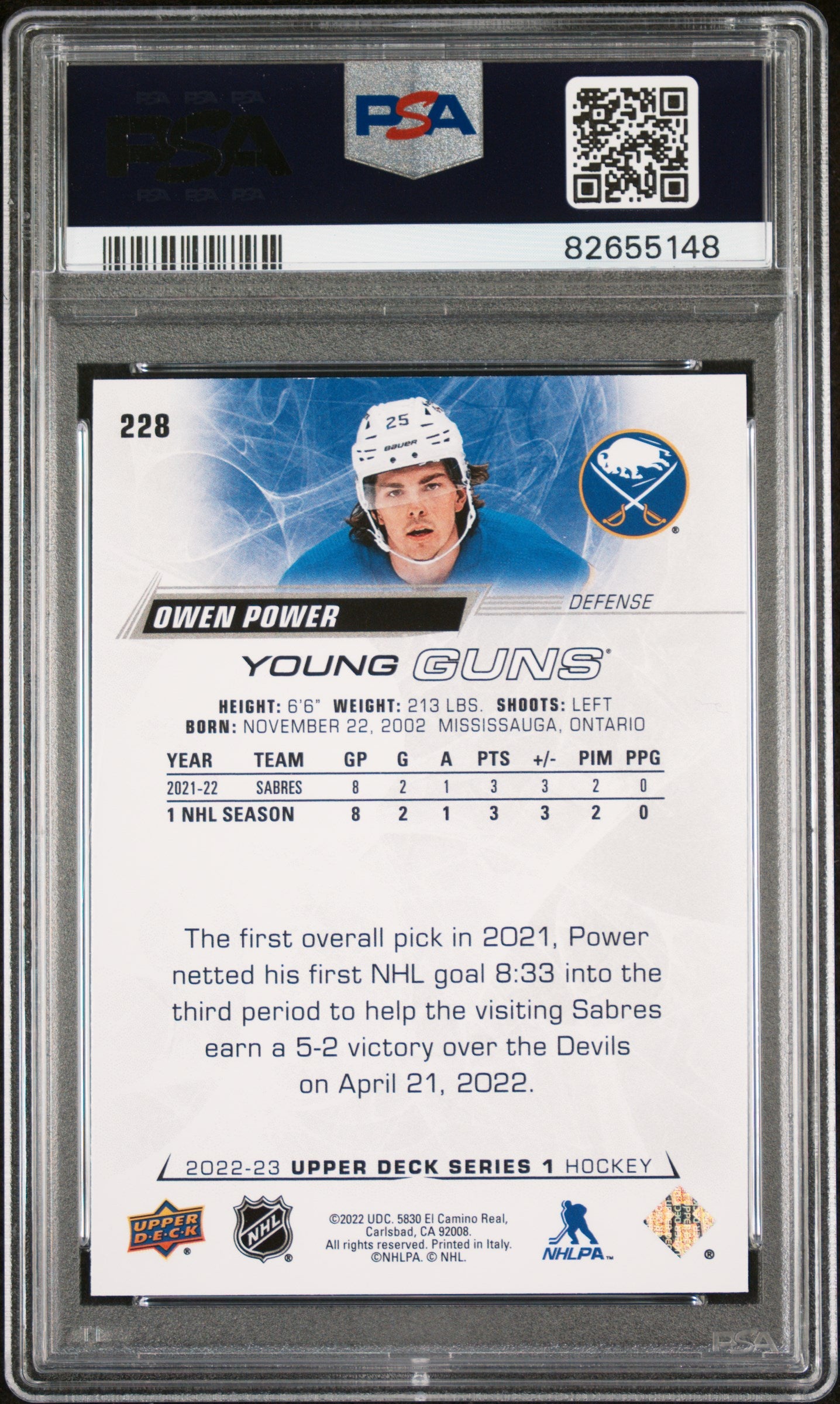 2022 Upper Deck #228 Owen Power PSA 9