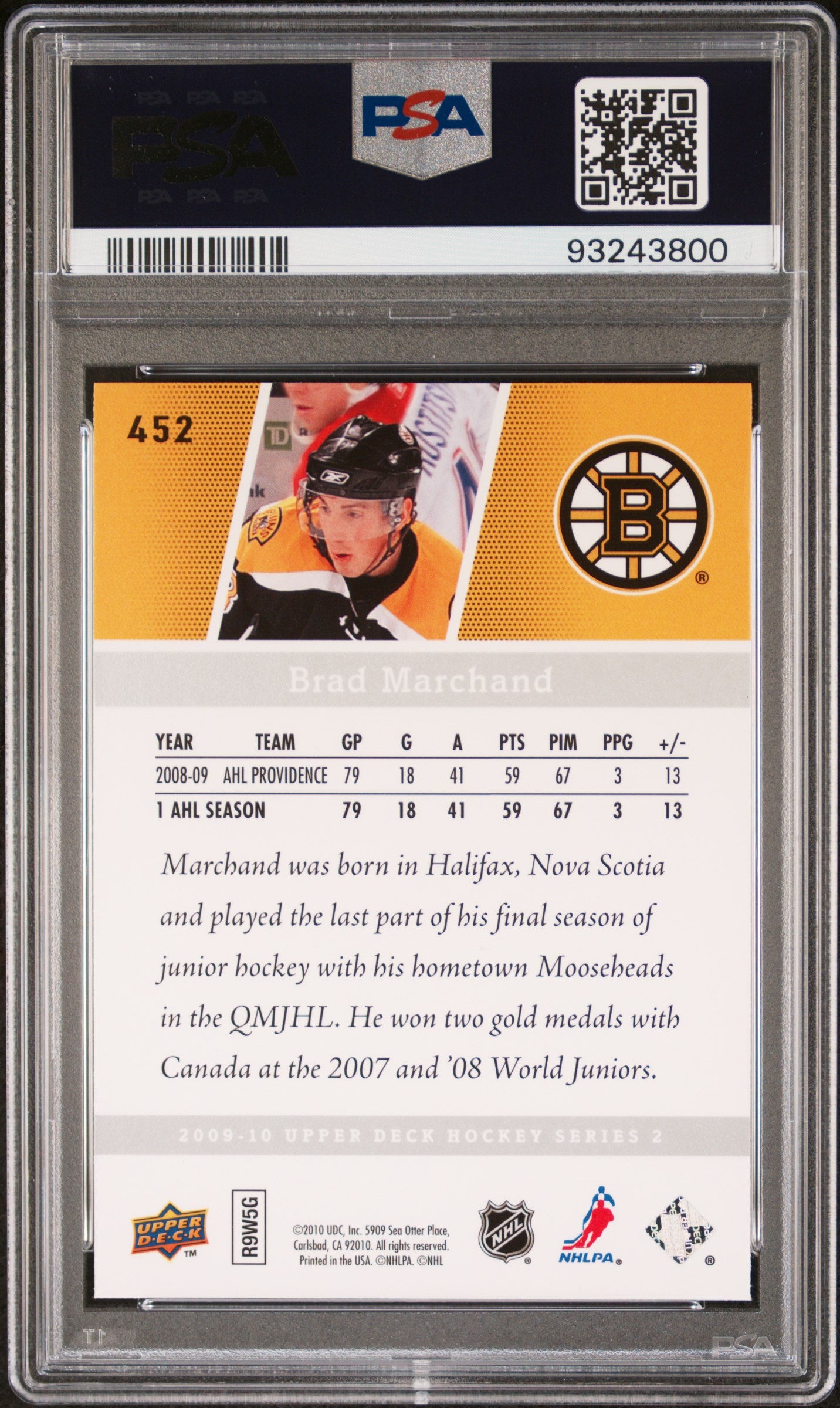 2009 Upper Deck #452 Brad Marchand PSA 8