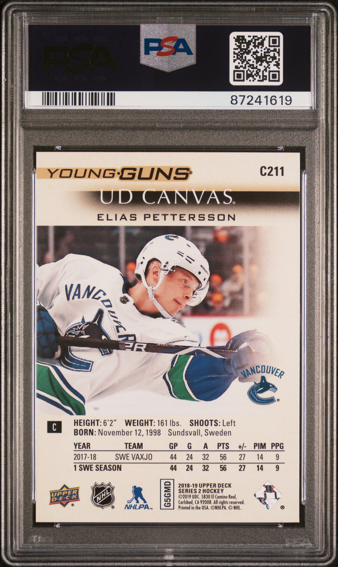 2018 Upper Deck Canvas #C211 Elias Pettersson PSA 9