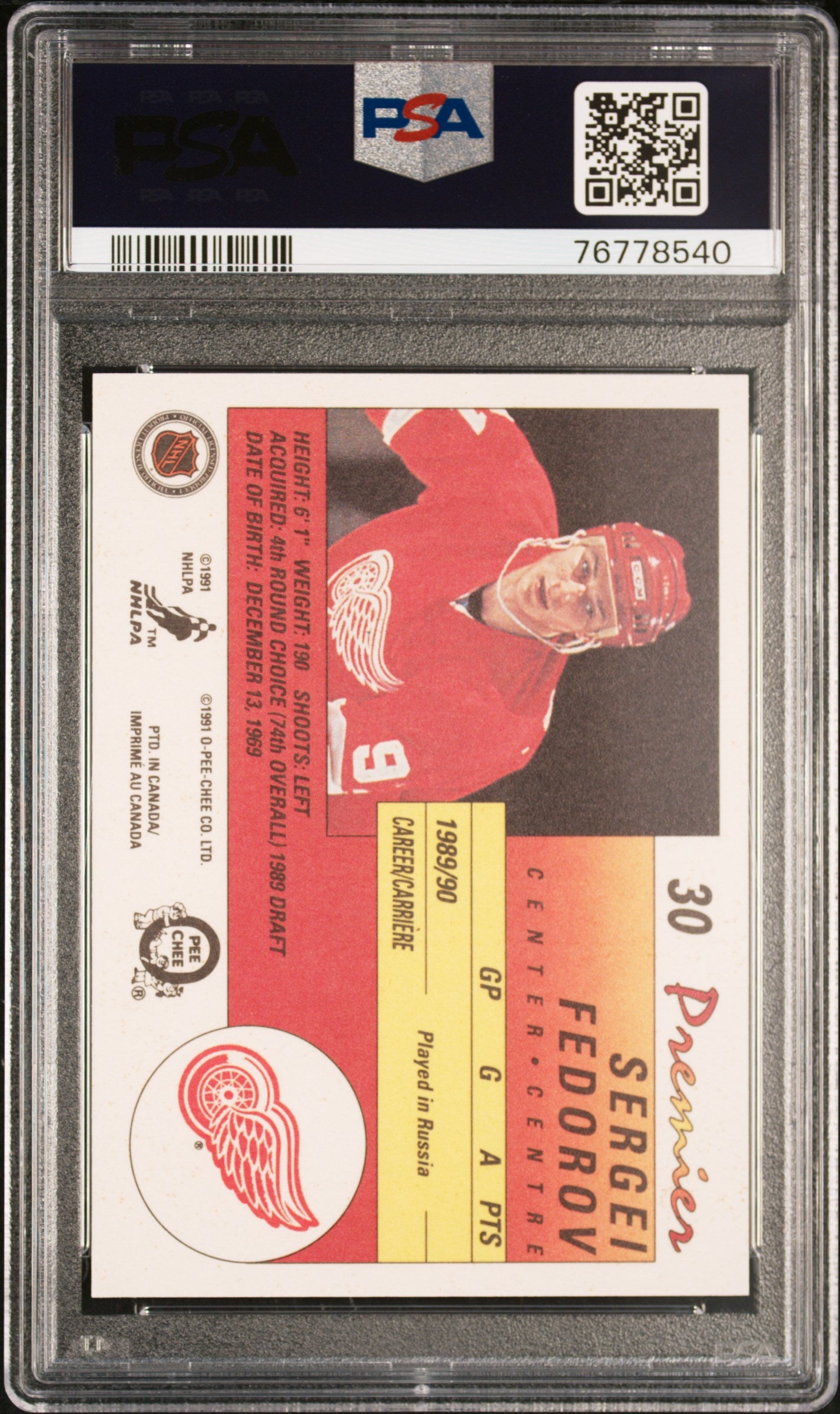 1990 O-Pee-Chee Premier #30 Sergei Fedorov PSA 9