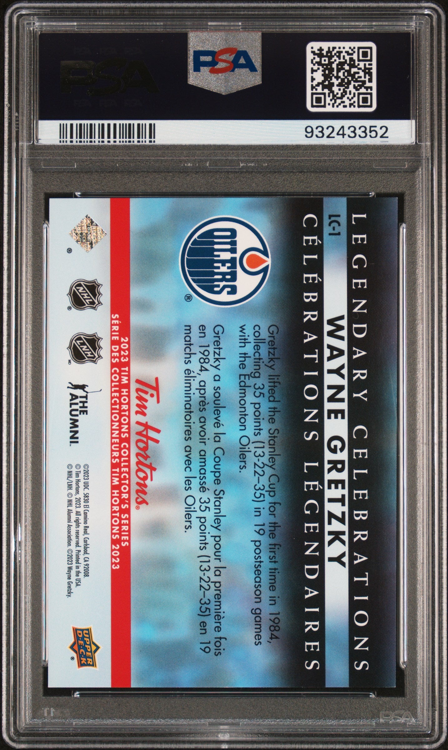 2023 Upper Deck Tim Hortons Legends Legendary Celebrations #LC1 Wayne Gretzky Legendary Celebrations PSA 9