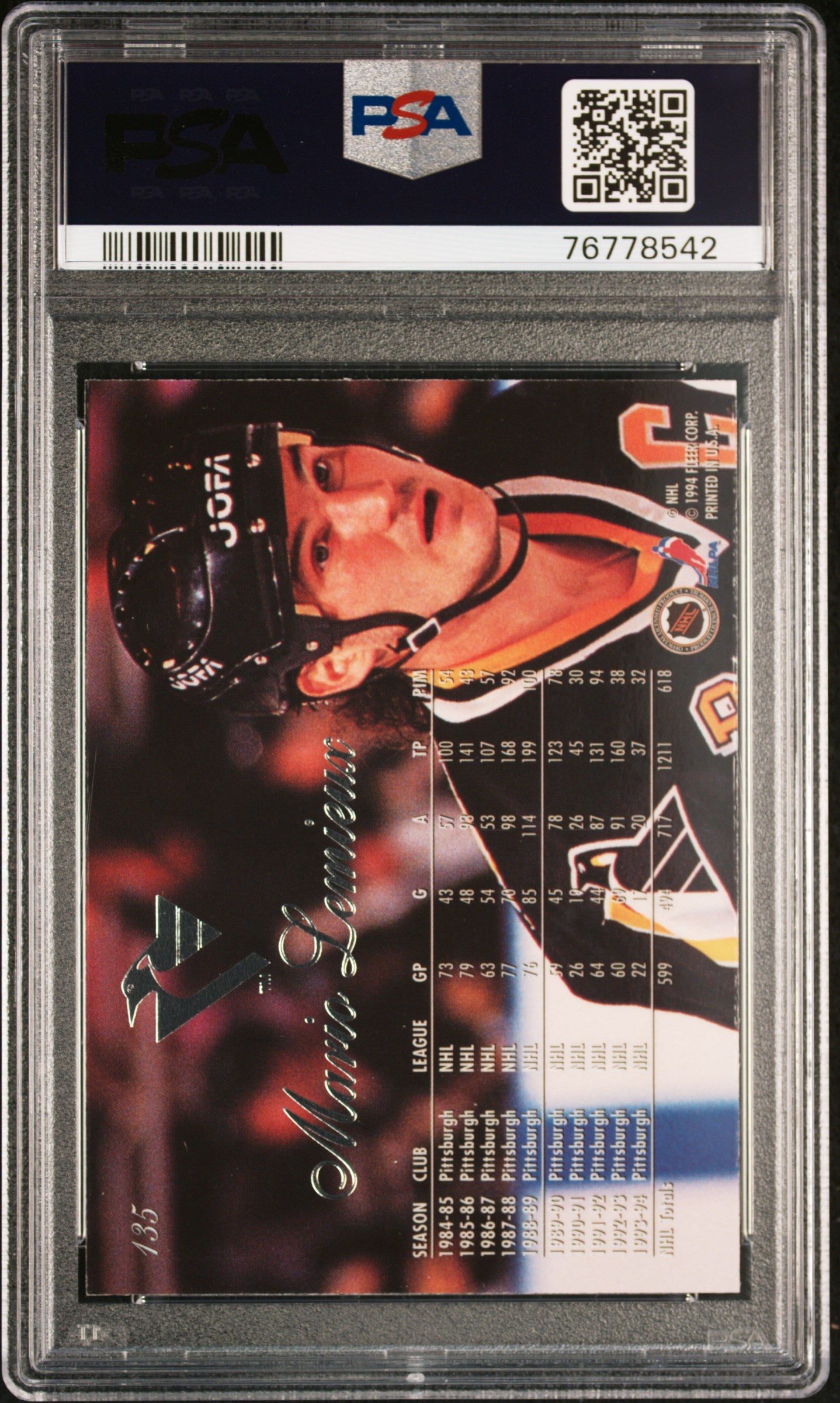 1994 Flair #135 Mario Lemieux PSA 9