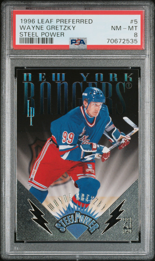 1996 Leaf Preferred Steel Power #5 Wayne Gretzky Steel Power PSA 8