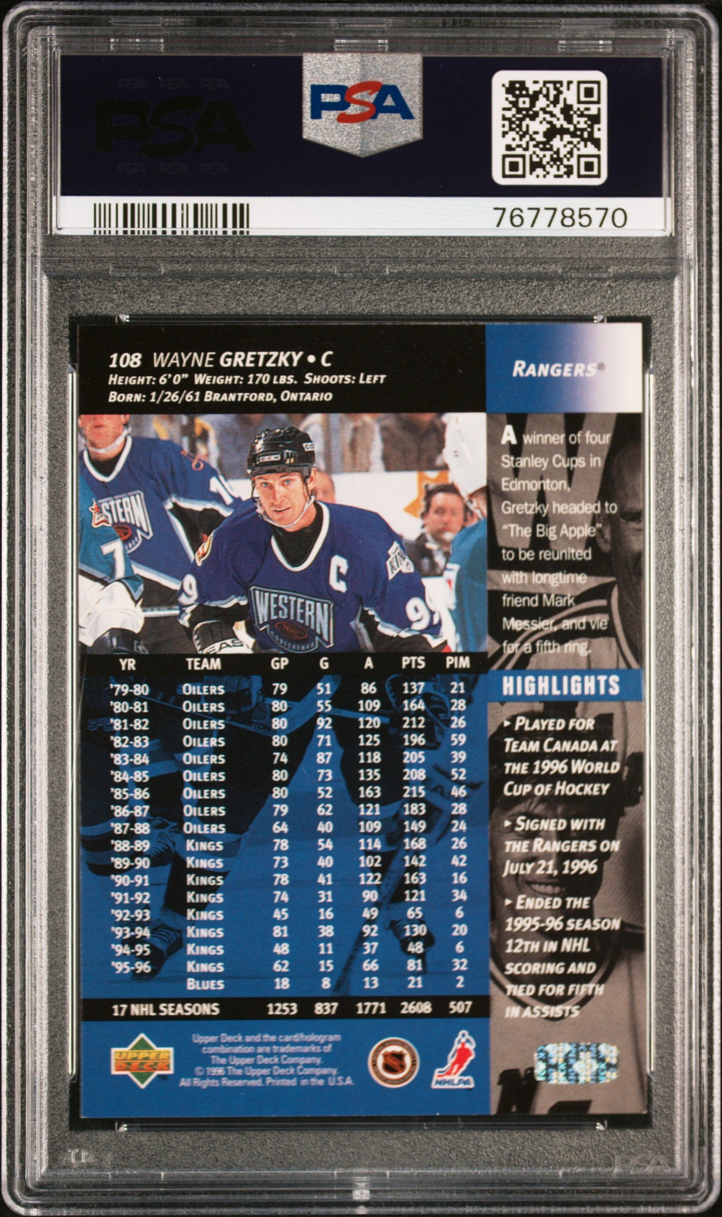 1996 Upper Deck #108 Wayne Gretzky PSA 8