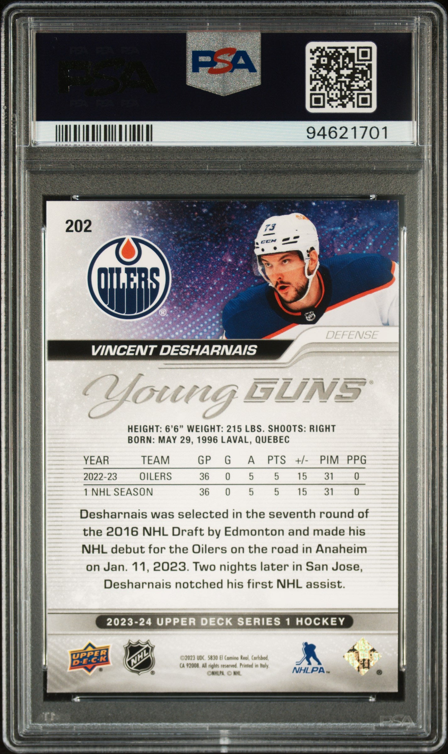 2023 Upper Deck #202 Vincent Desharnais PSA 9