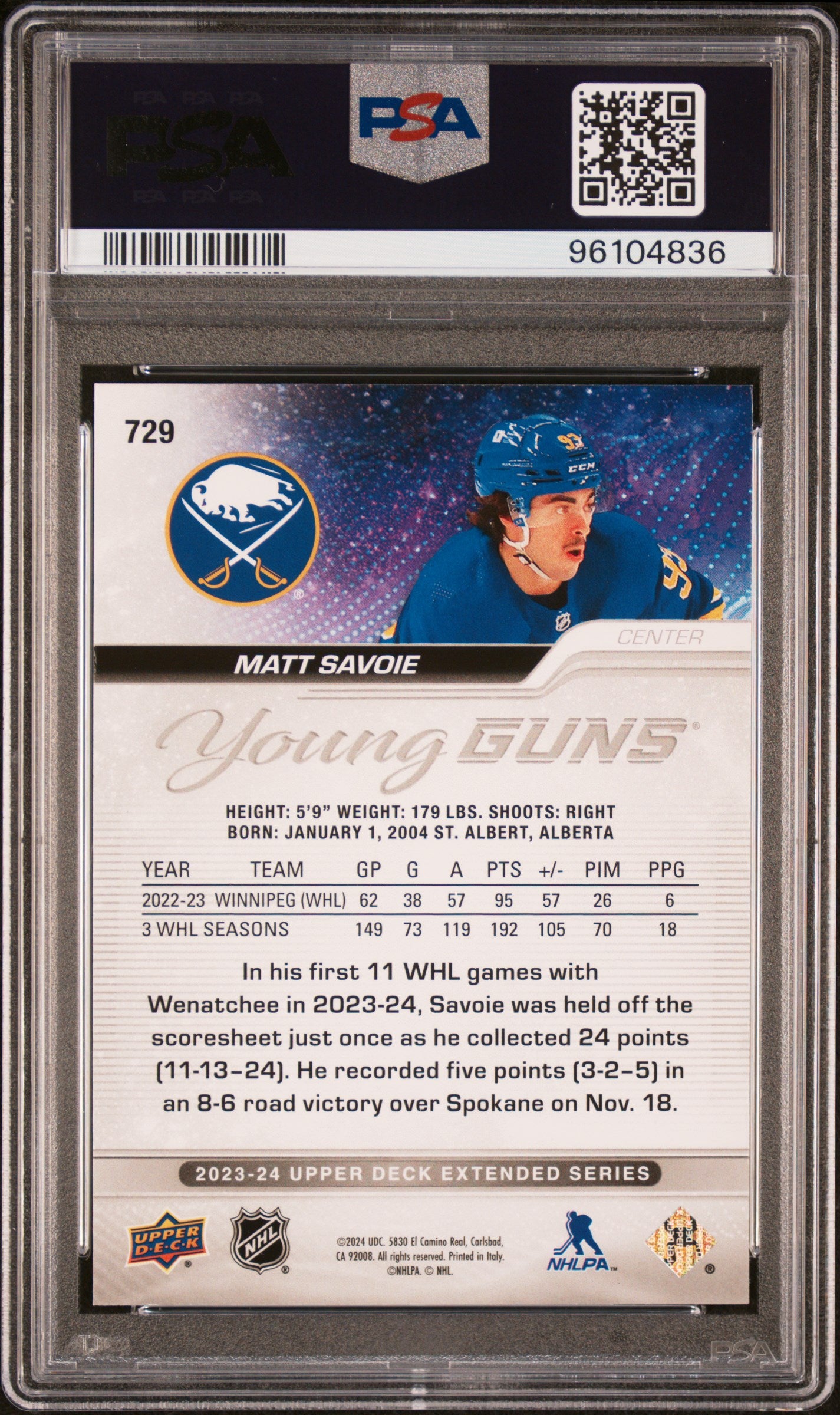 2023 Upper Deck #729 Matt Savoie PSA 9