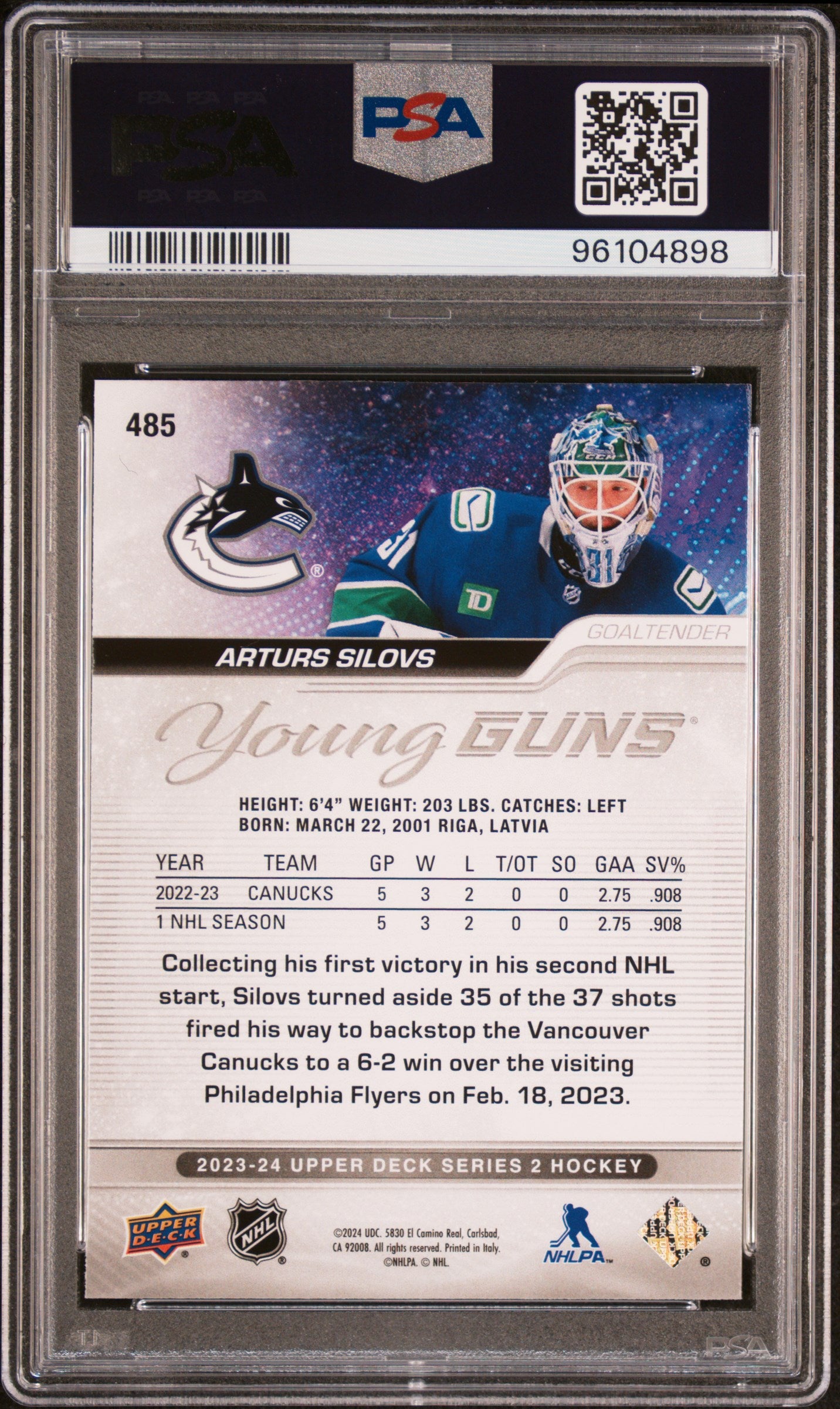 2023 Upper Deck #485 Arturs Silovs PSA 9