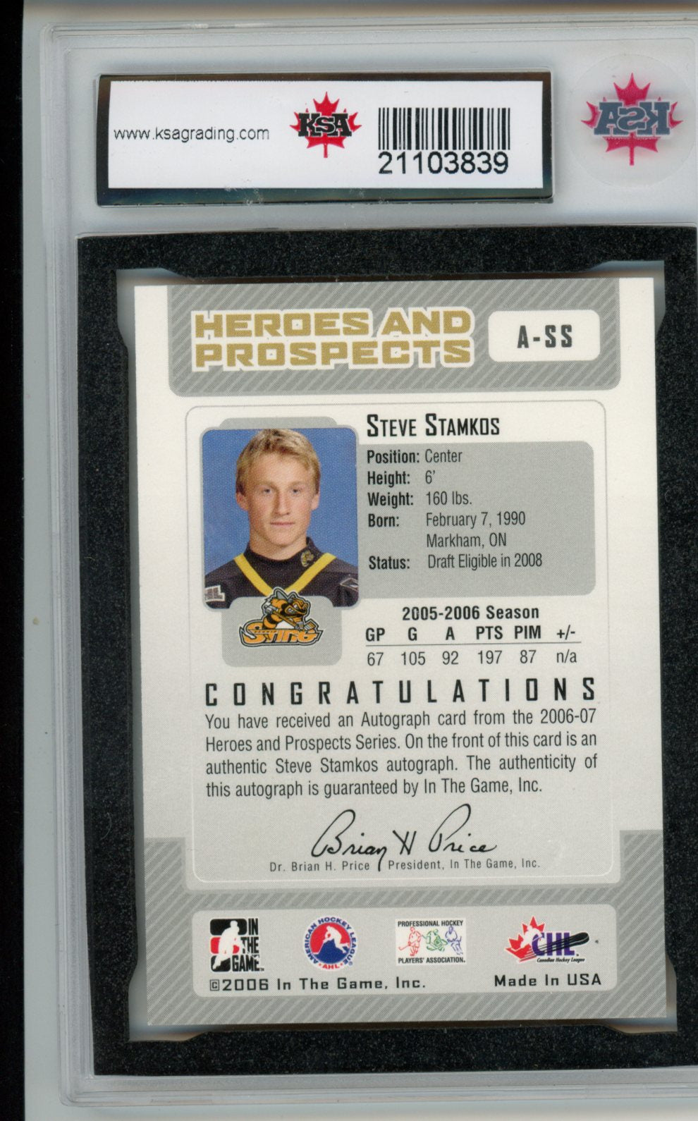 2006-07 In the Game A-SS Steven Stamkos Autograph