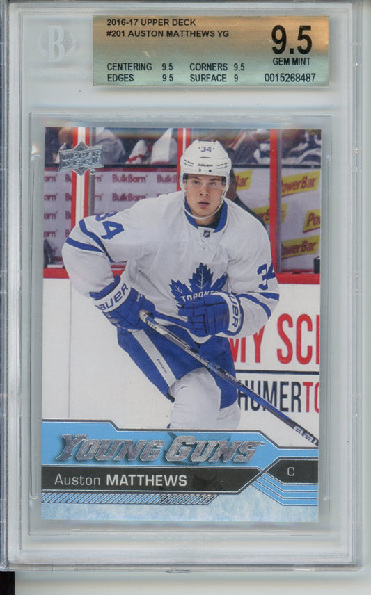 2016-17 Upper Deck #201 Auston Matthews Young Guns Rookie Card BGS 9.5 GEM MINT