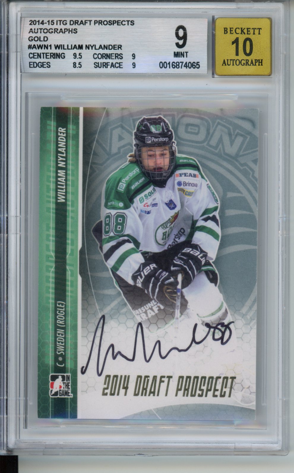 2014-15 ITG Draft Prospects Autographs Gold #AWN1 William Nylander BGS 9 Auto 10