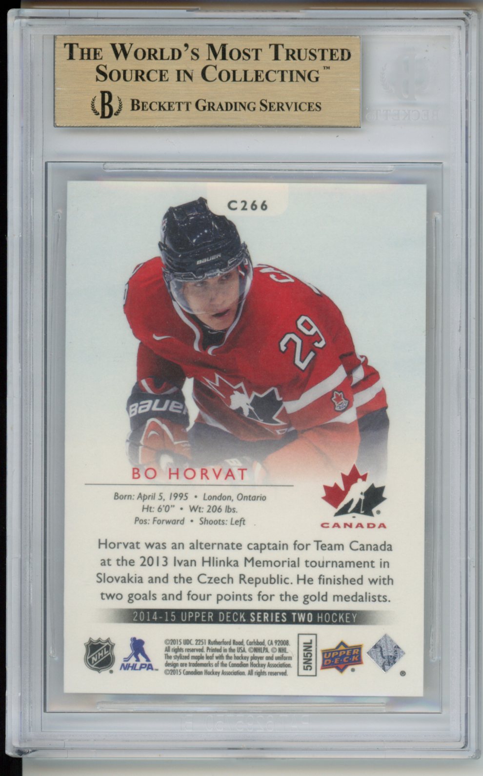 2014-15 Upper Deck Canvas #C266 Bo Horvat POE BGS 9.5