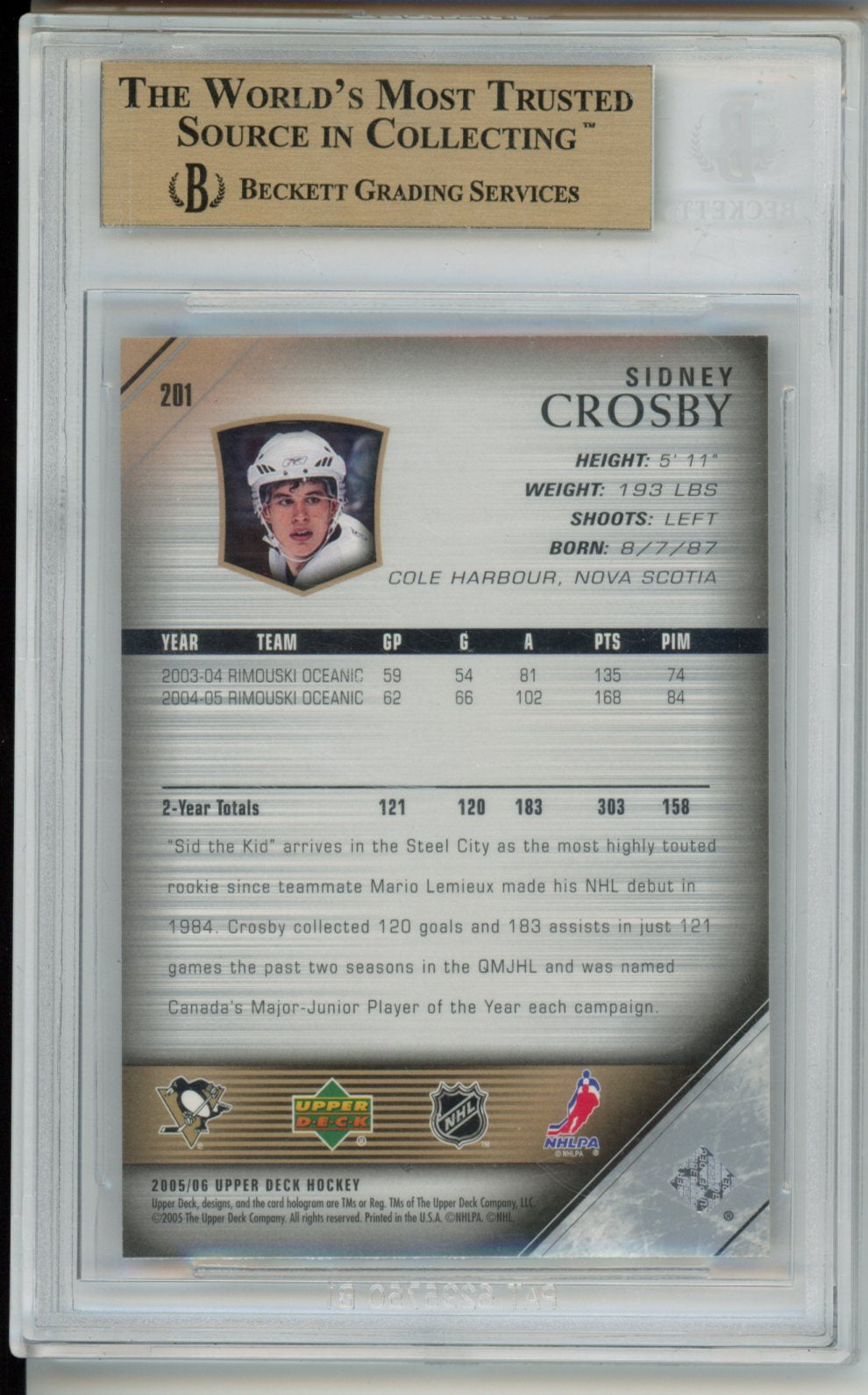 2005-06 Upper Deck #201 Sidney Crosby Young Guns BGS 9.5