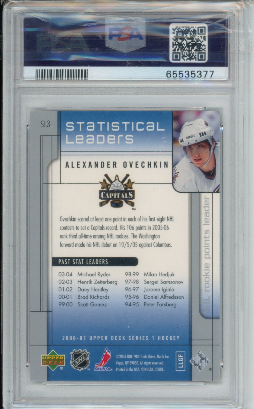 2006 Upper Deck Statistical Leaders #SL3 Alexander Ovechkin Statistical Leaders PSA 10