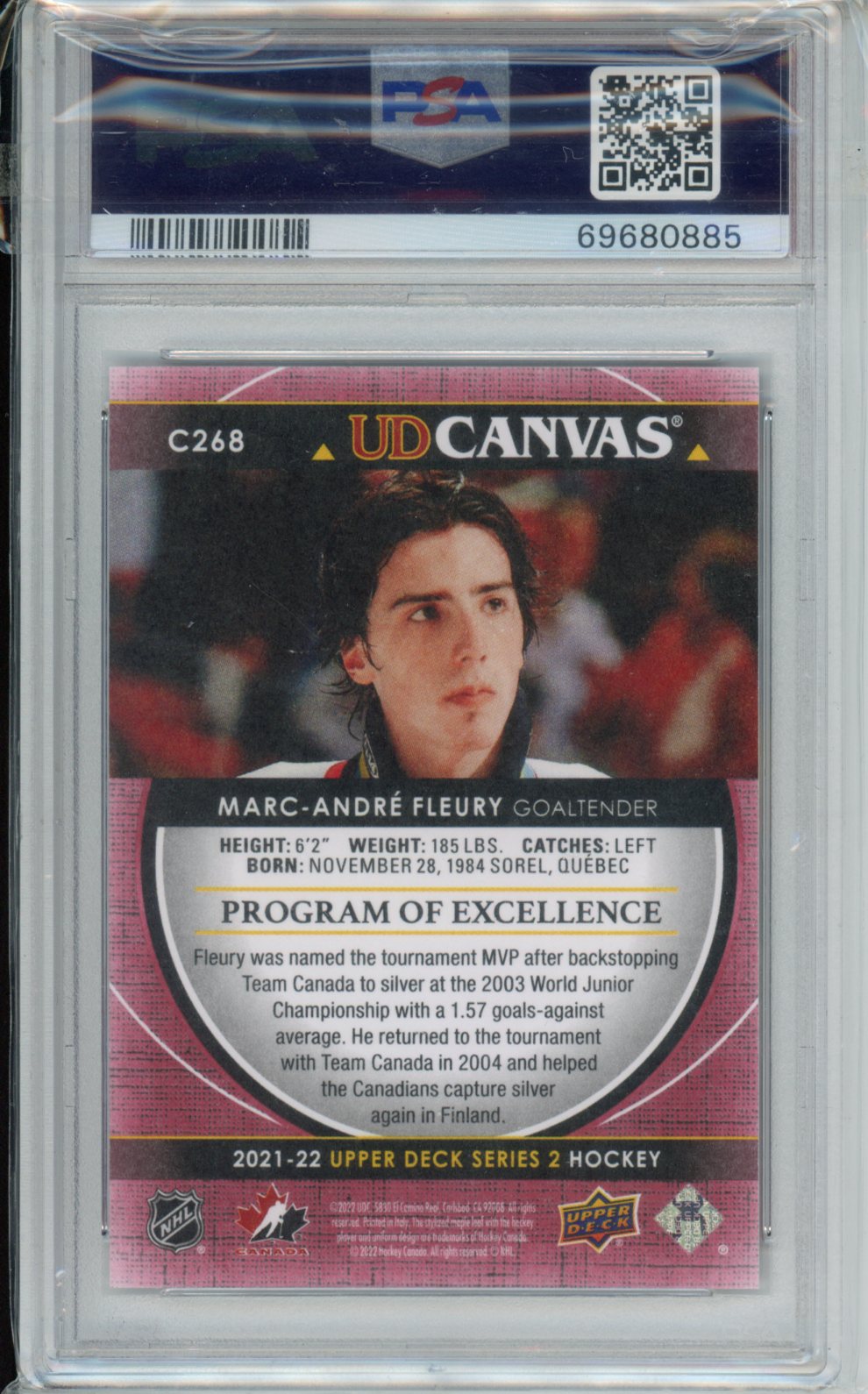 2021-2022 Upper Deck Ud Canvas #C268 Marc-Andre Fleury Ud Canvas PSA 10