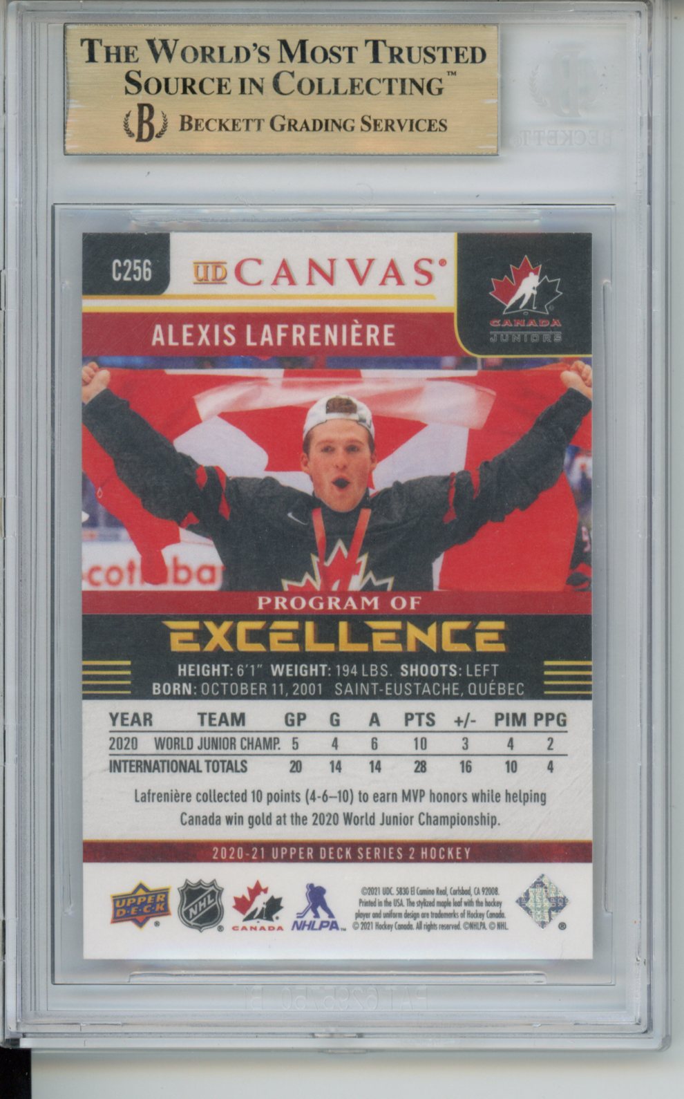 2020-21 Upper Deck Canvas #C256 Alexis Lafreniere POE BGS 9.5