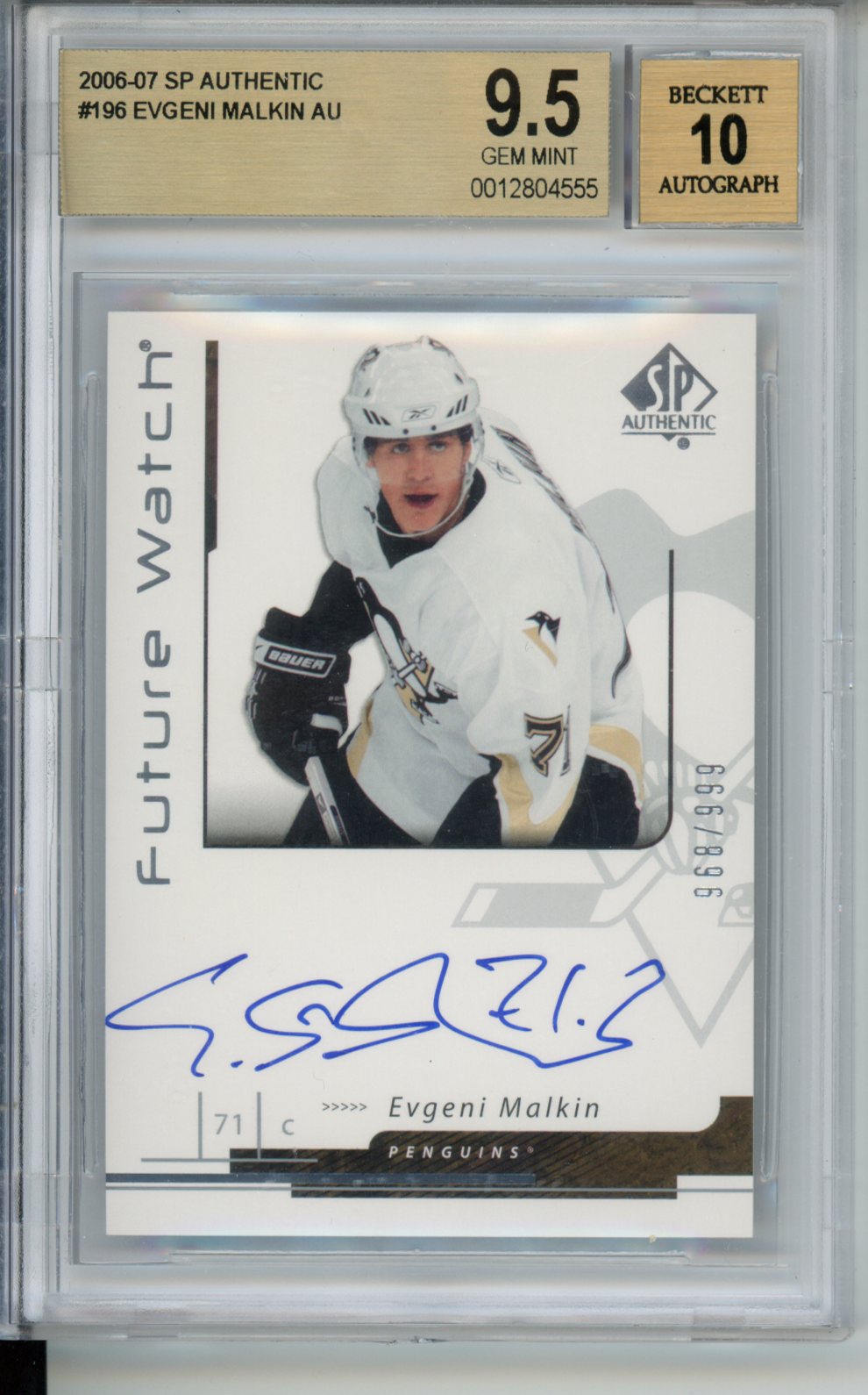 2006-07 SP Authentic #196 Evgeni Malkin AU RC BGS 9.5 Auto 10