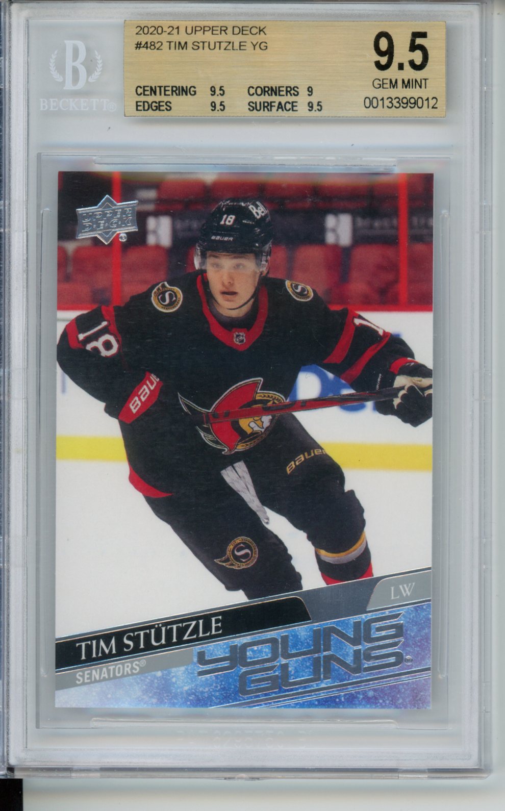 2020-21 Upper Deck #482 Tim Stutzle YG RC BGS 9.5 Young Guns